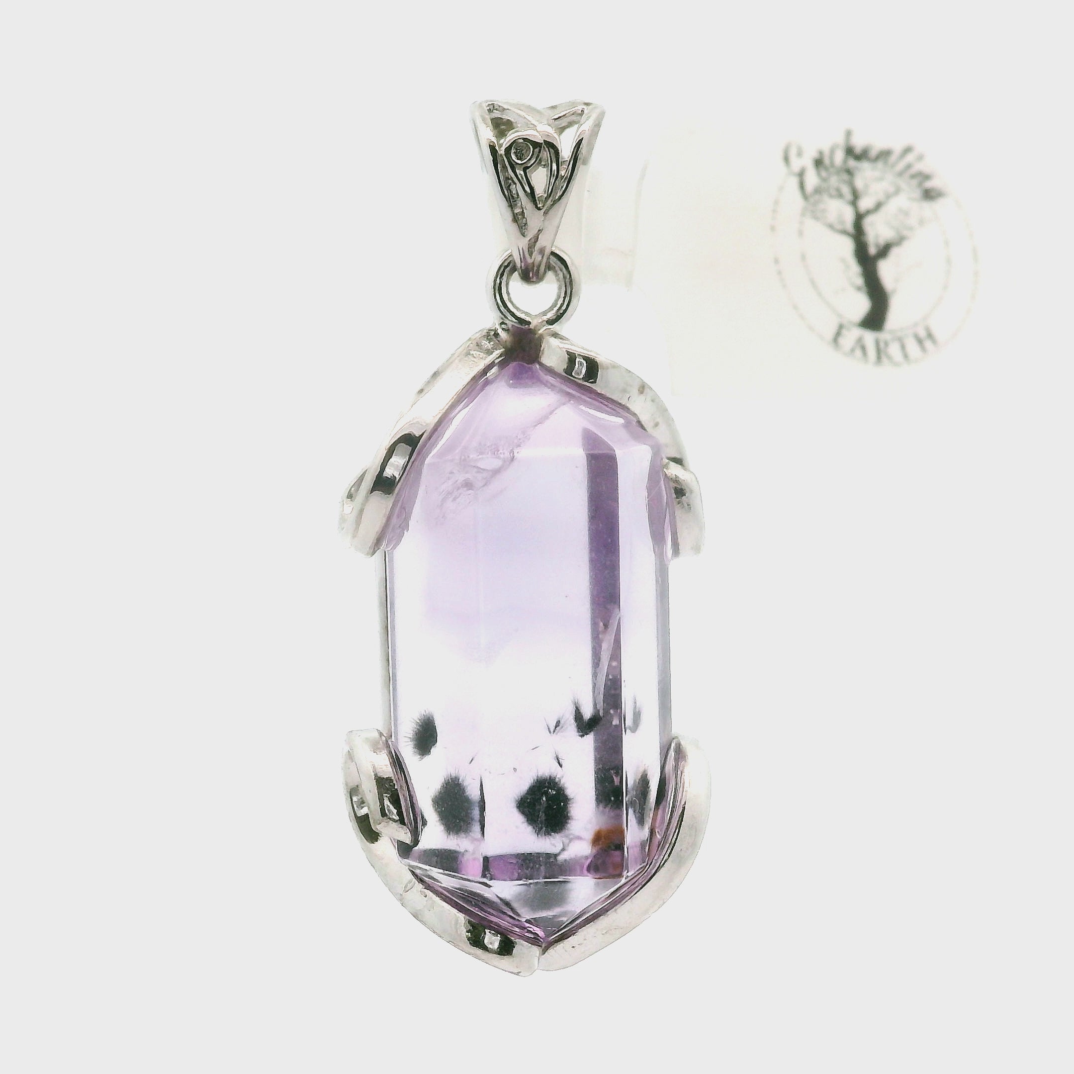 Pastel Amethyst with Hollandite Pendant .925 Silver for Intuition and Protection