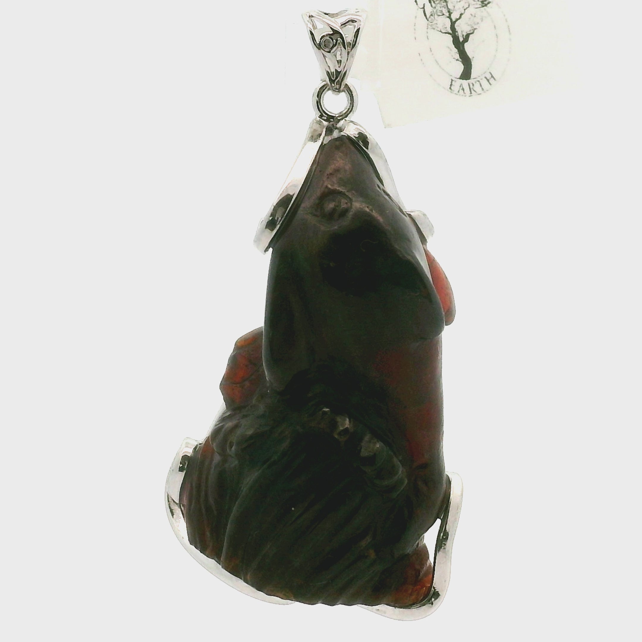 Garnet Carved Dolphin Pendant .925 Silver for Health, Grounding and Strength