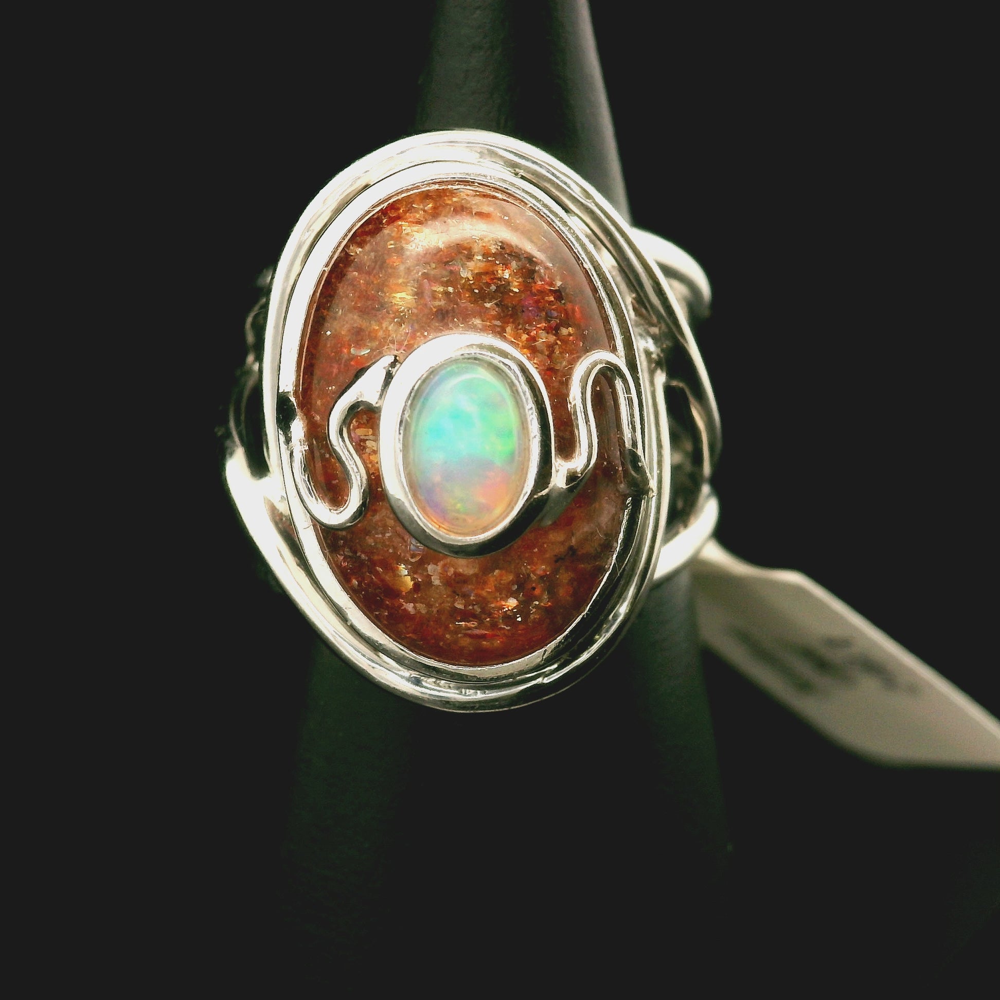 Sunstone and Opal Cuff Ring .925 Silver for Confidence and Strength
