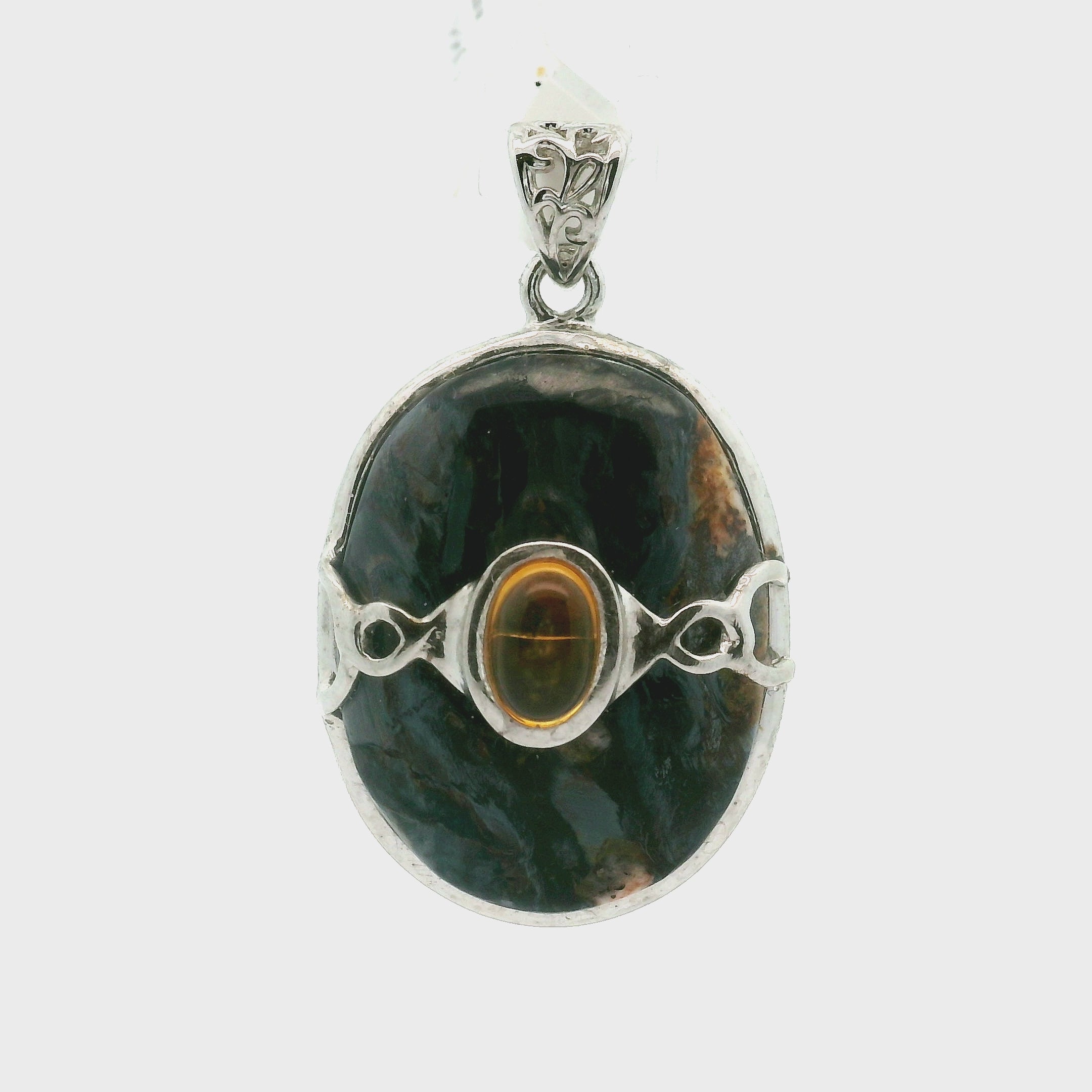 Pietersite and Citrine Pendant .925 Silver for Intuition, Transformation and Willpower