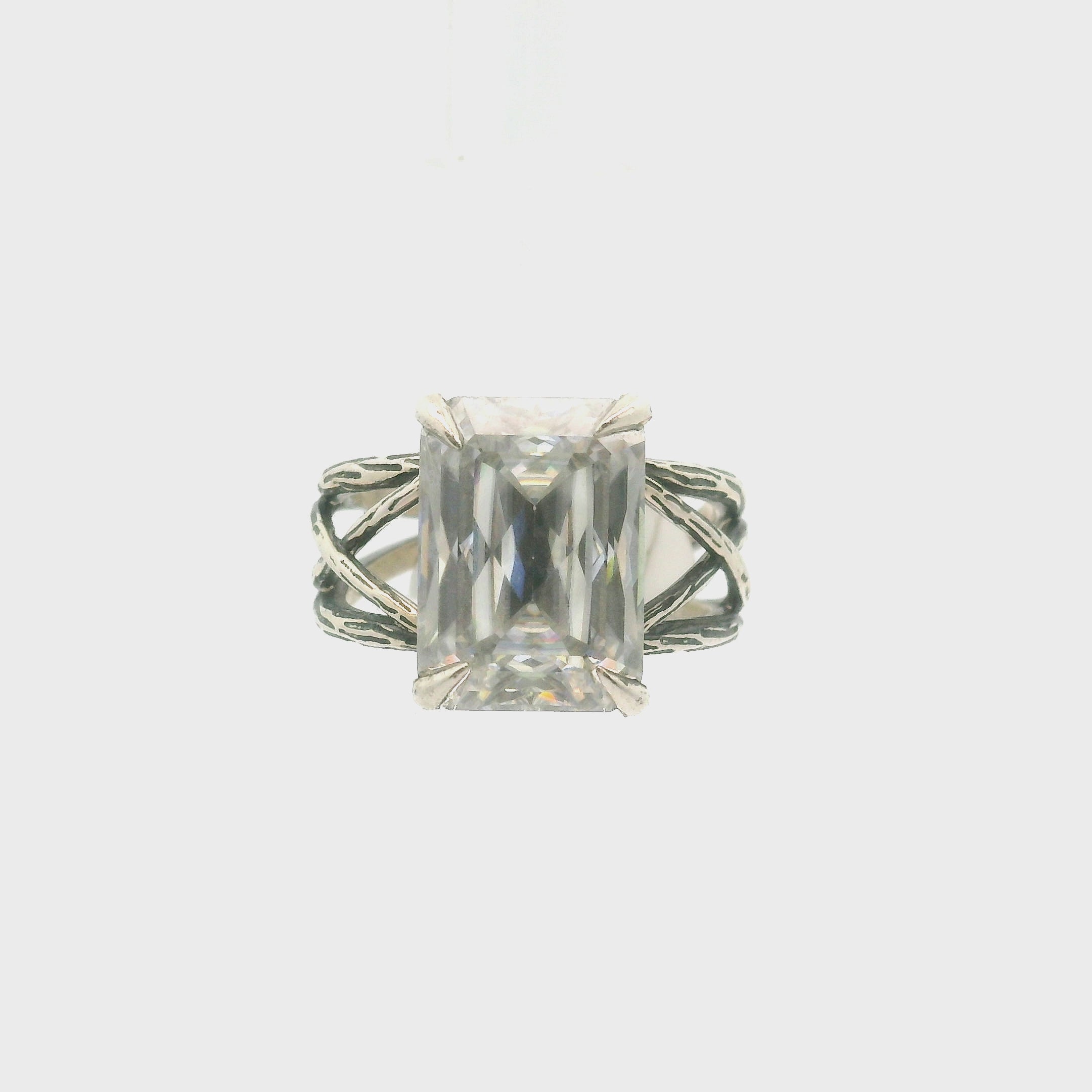 Emerald Cut Moissanite Bad Witch Cuff Ring .925 Silver for Spiritual Evolution and Awakening