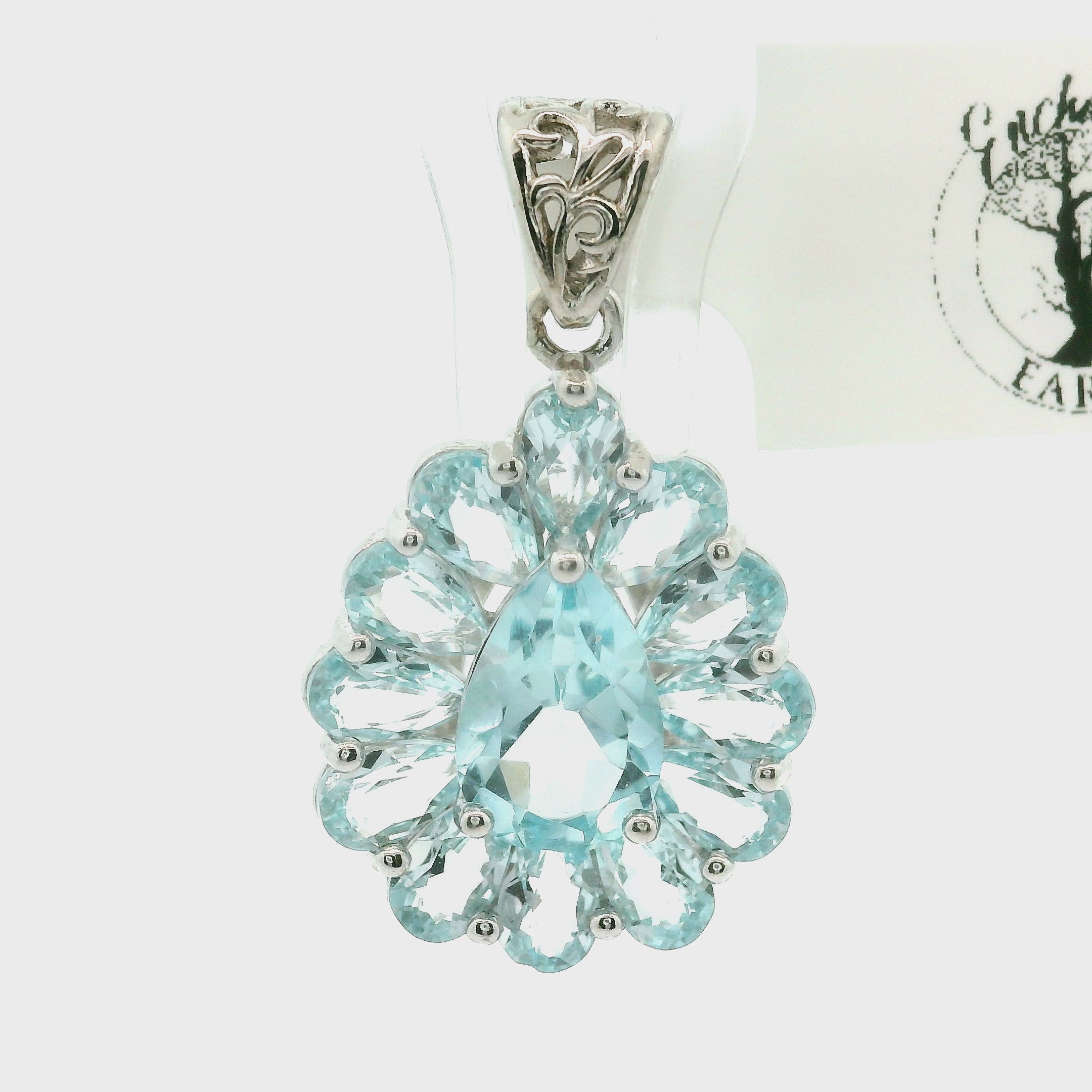 Blue Topaz Pave Pendant .925 Silver for Higher Awareness, Peaceful and Clear Communication