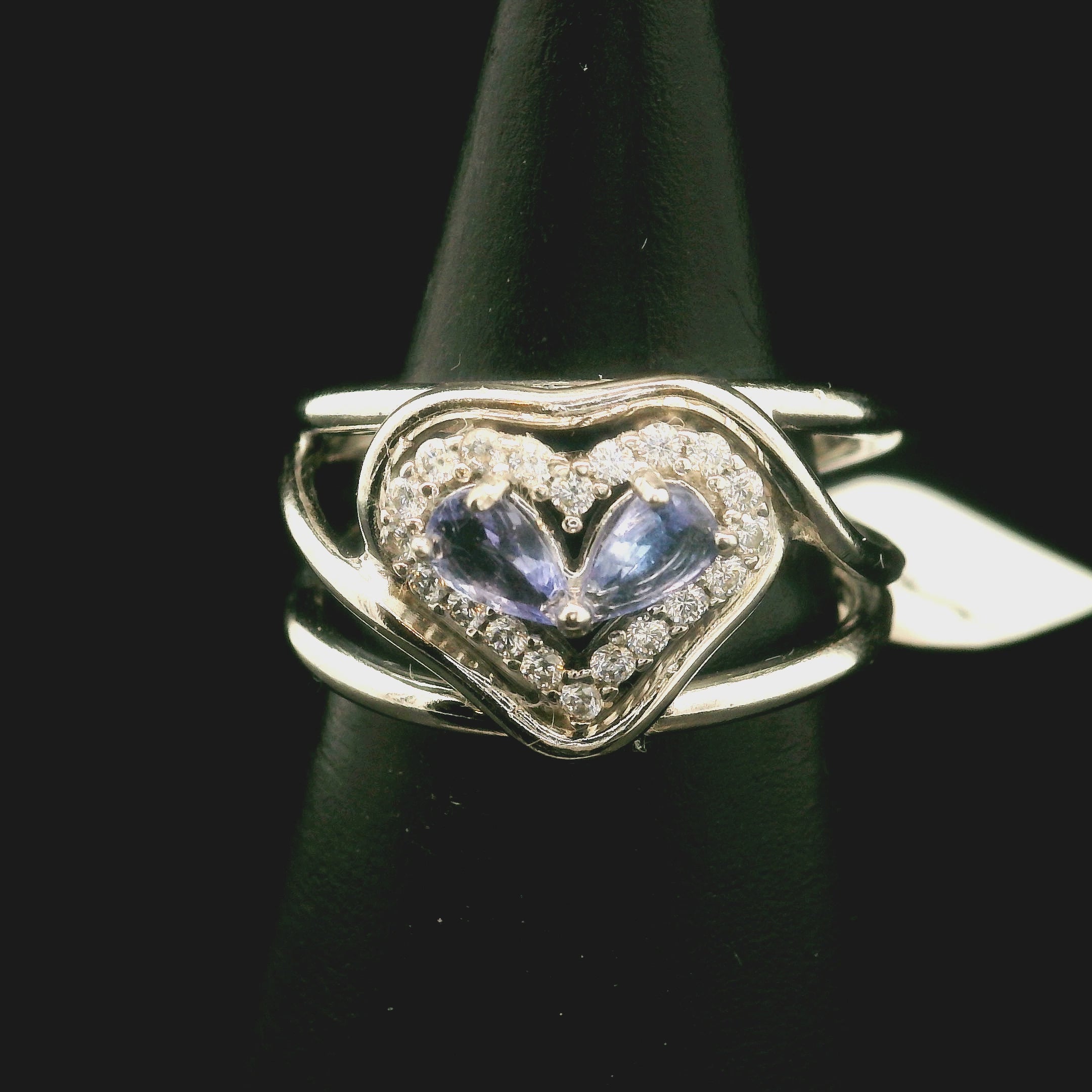 Tanzanite Heart Cuff Ring .925 Silver for Elevating your Consciousness