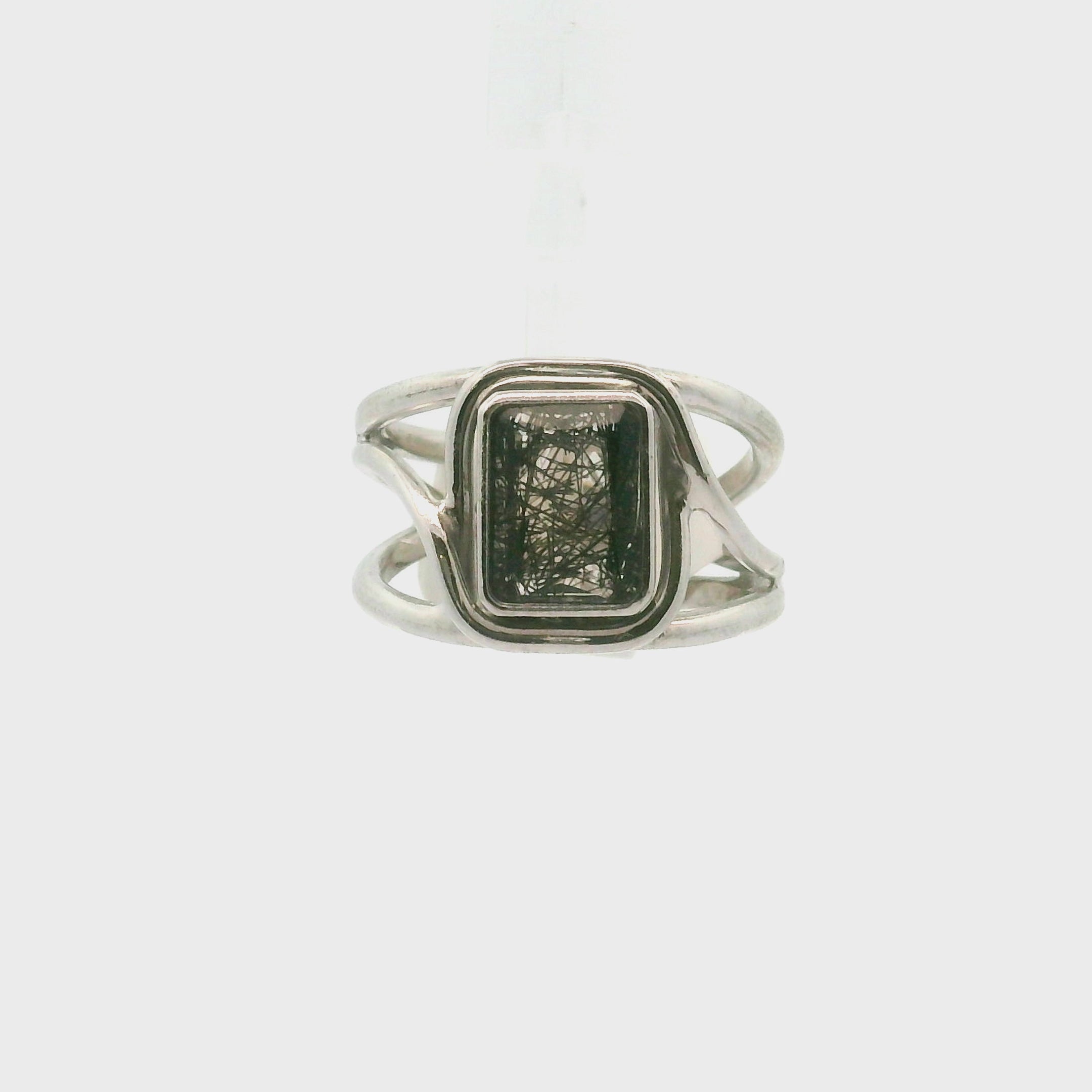 Black Rutilated Quartz Cuff Ring.925 Silver for Amplification and Protection