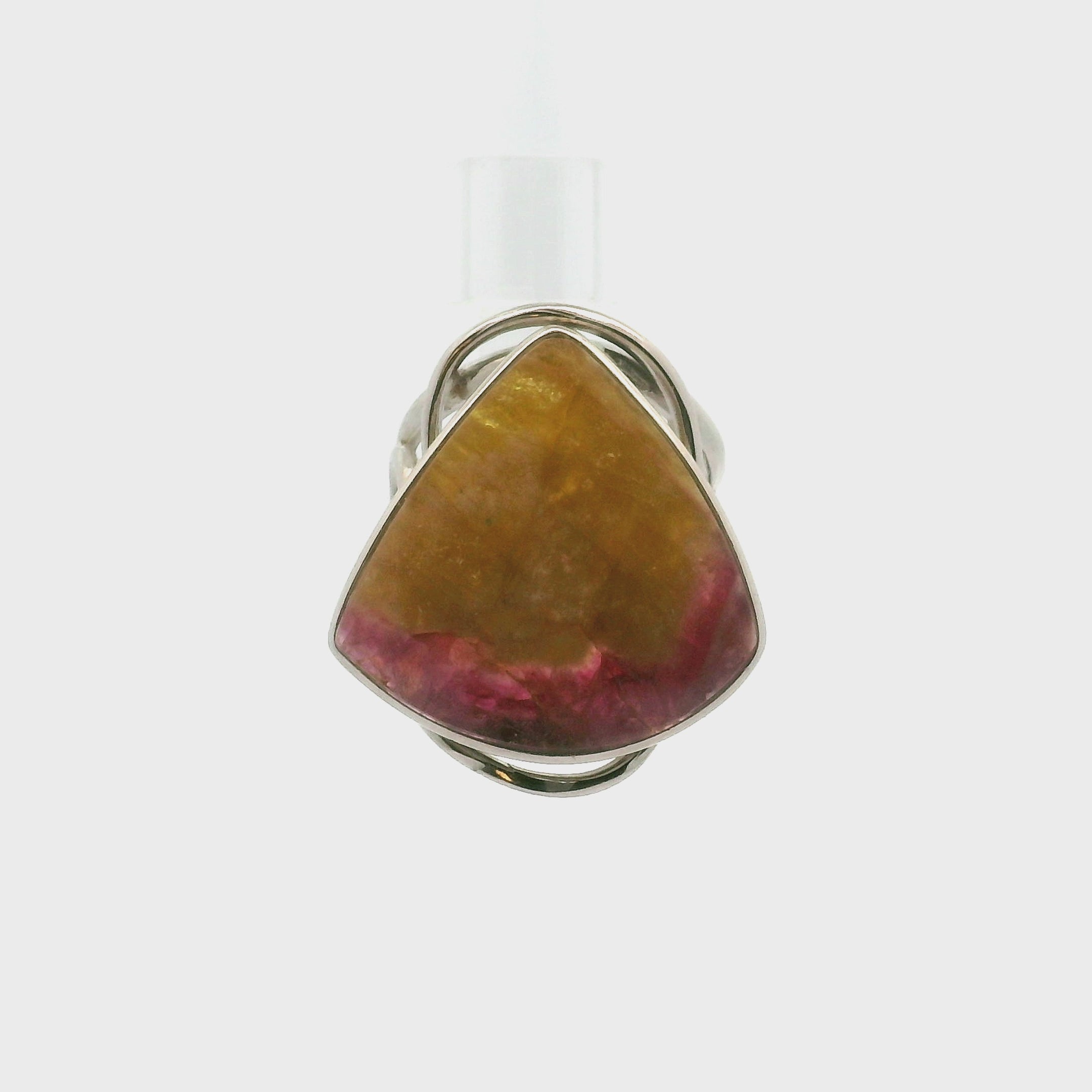 Russia Watermelon Tourmaline Cuff Ring .925 Silver for Spiritual Rejuvenation