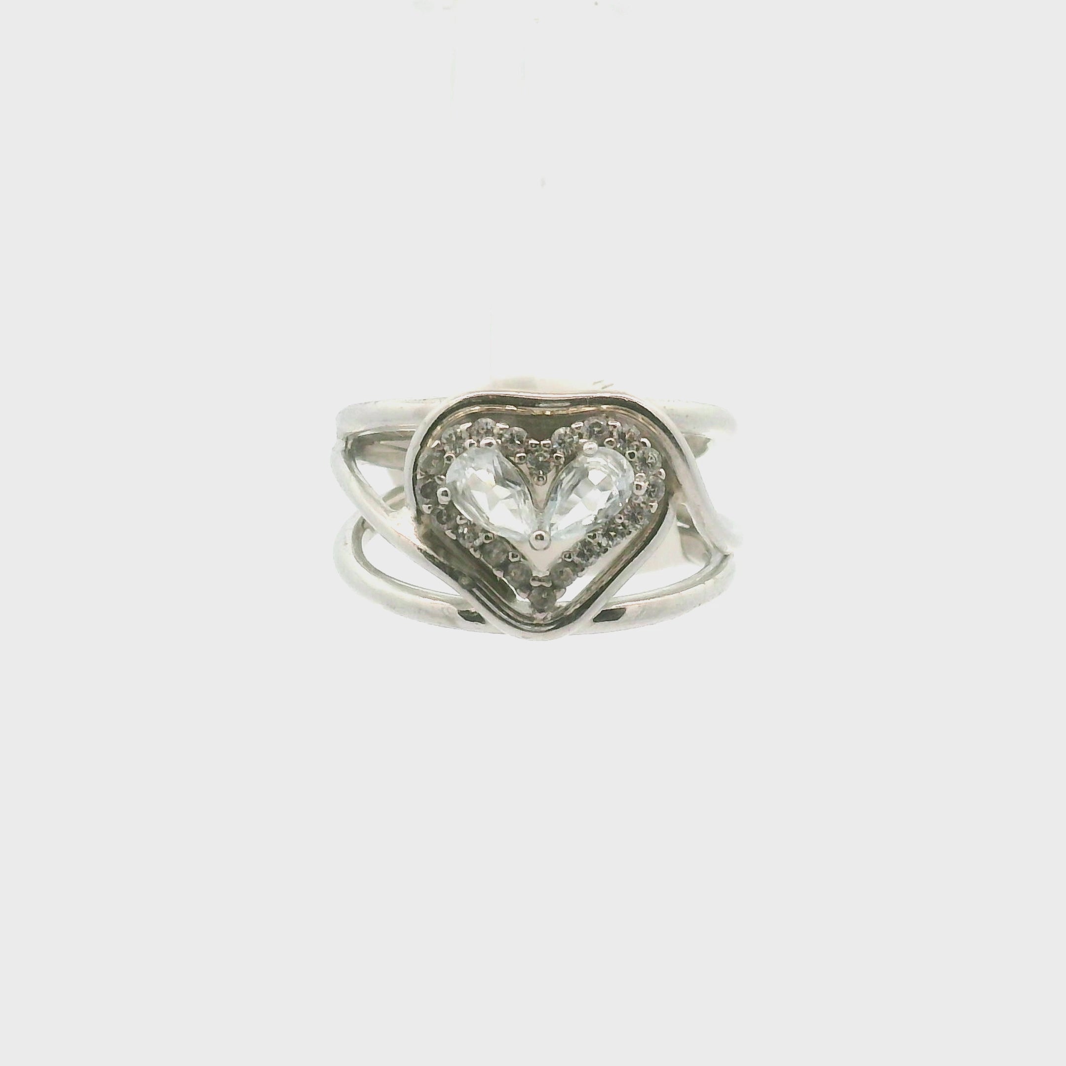 White Topaz Heart Cuff Ring .925 Silver for Health, Protection, Amplifying Intentions & Accelerating Manifestations
