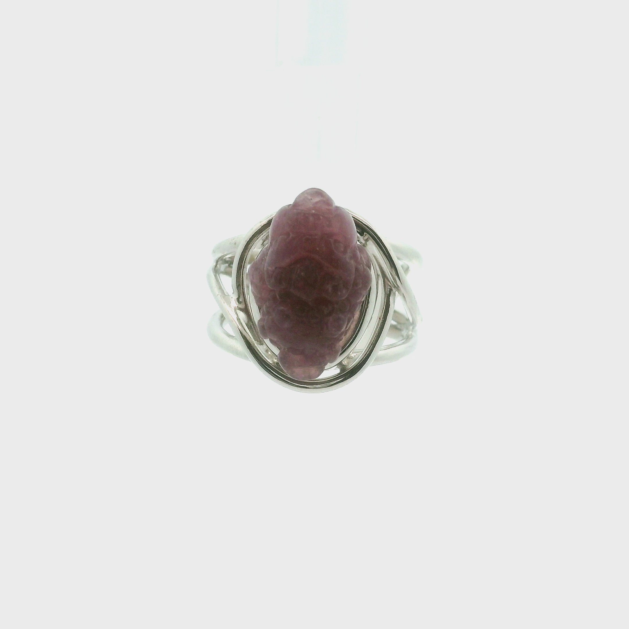 Lavender Sky Euphoralite Money Toad Cuff Ring .925 Silver for Peace, Relaxation and Restful Sleep