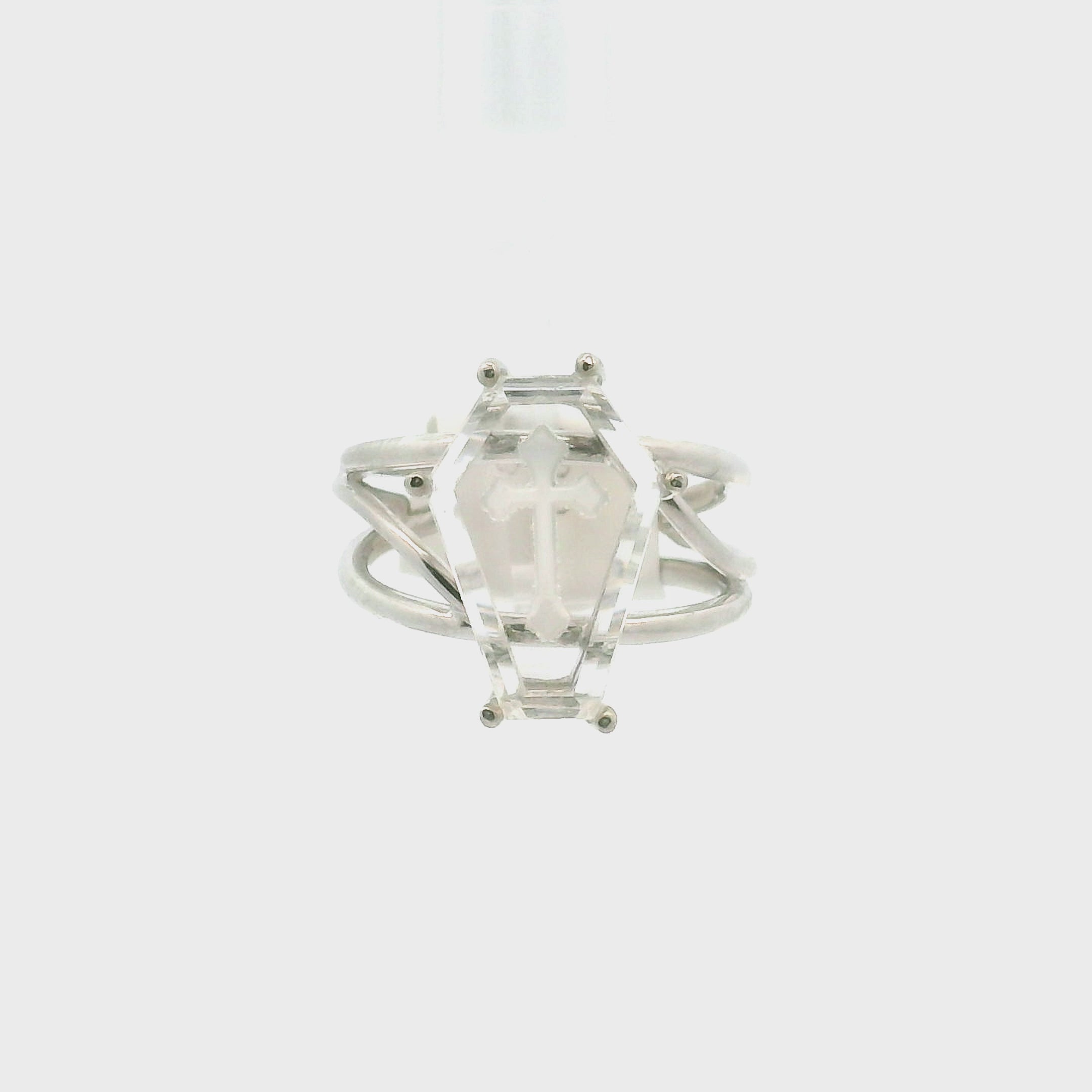 Cross Coffin Finger Cuff Adjustable Ring .925 Silver for Faith and Resurrection