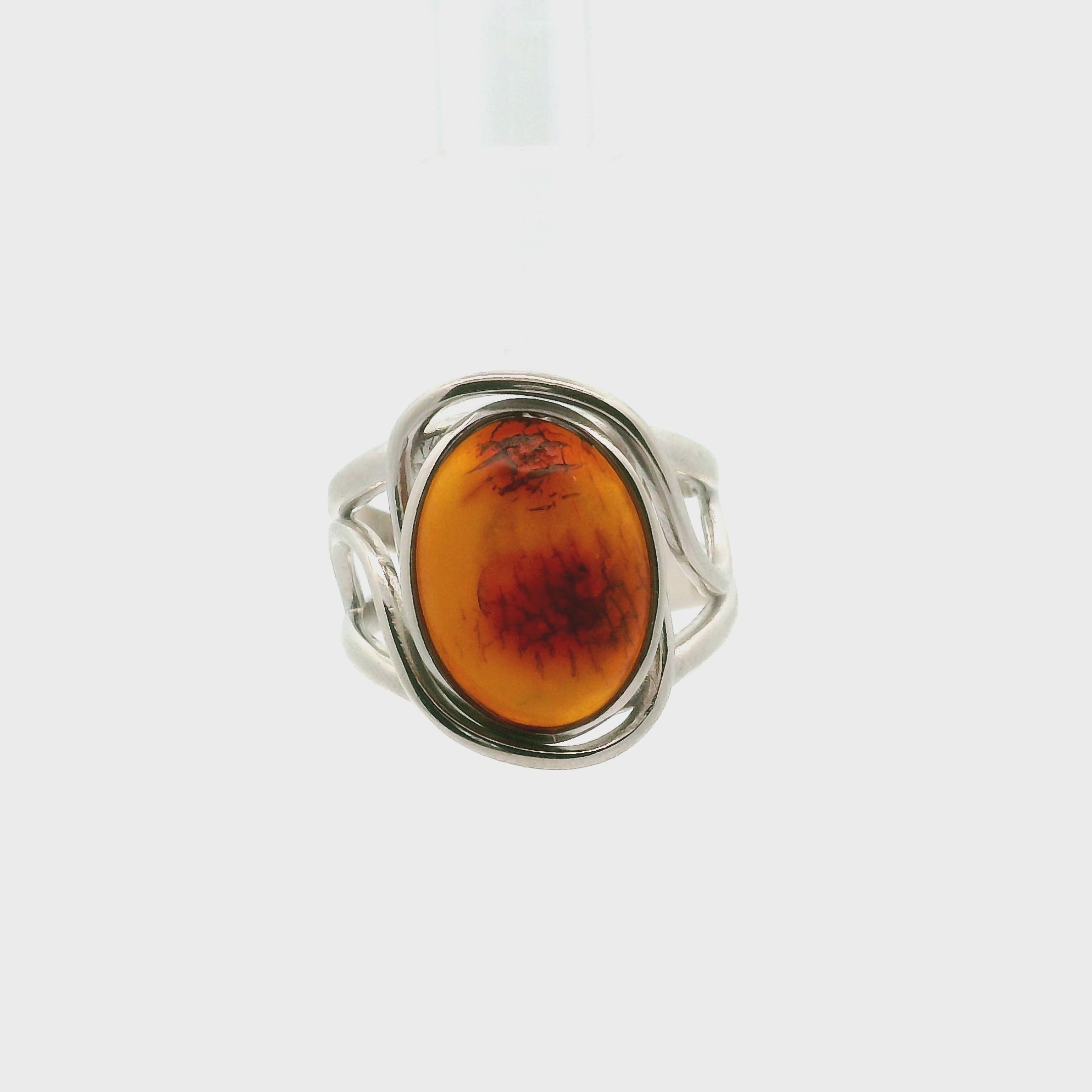 Amber Adjustable Cuff Ring .925 Silver for Healing, Joy and Purification