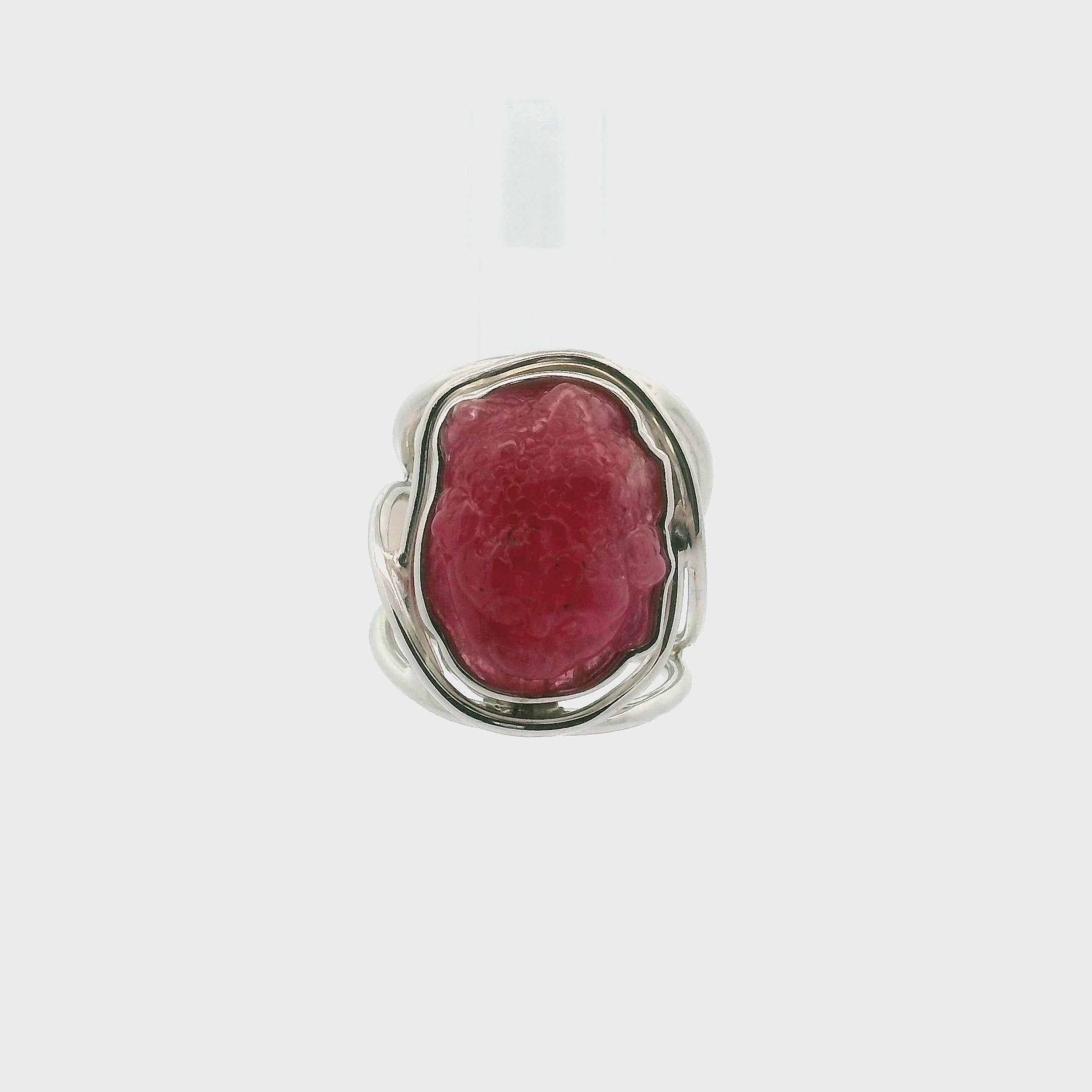 Rhodonite Money Toad Cuff Ring Adjustable Ring .925 Sterling Silver for Attracting Love, Harmonizing Relationships and Knowing your Worth