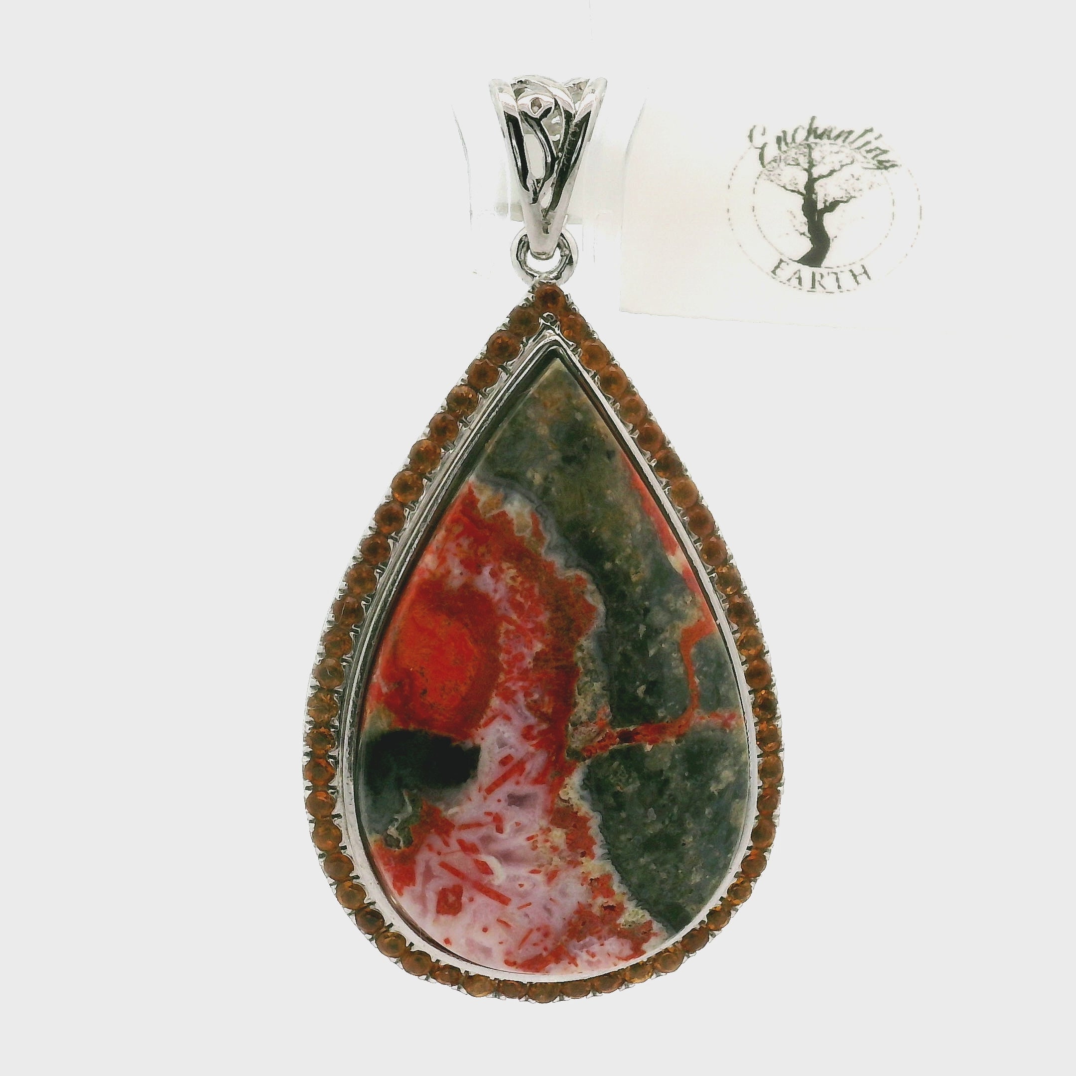 Magma Chalcedony with Citrine Pavé Pendant .925 Silver for Promoting Creativity and Personal Power