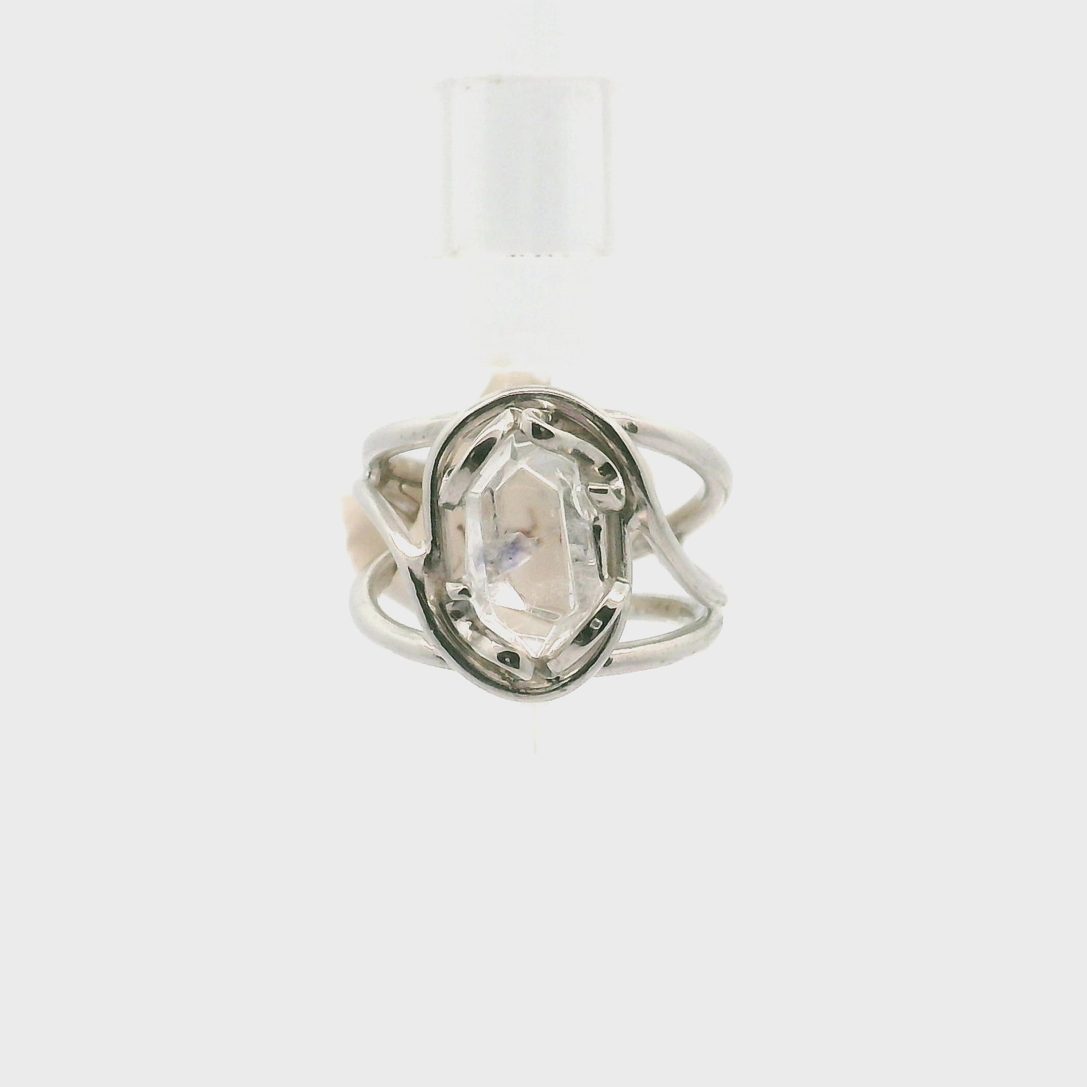 Fluorite in Quartz Cuff Ring 925 Silver for Wisdom and Energetic Support