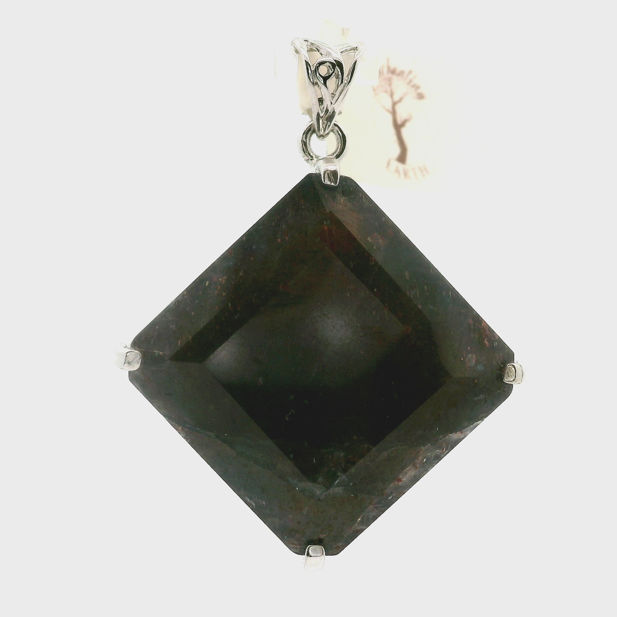Iolite Sunstone Emerald Cut Pendant .925 Silver for Confidence and Clear Vision