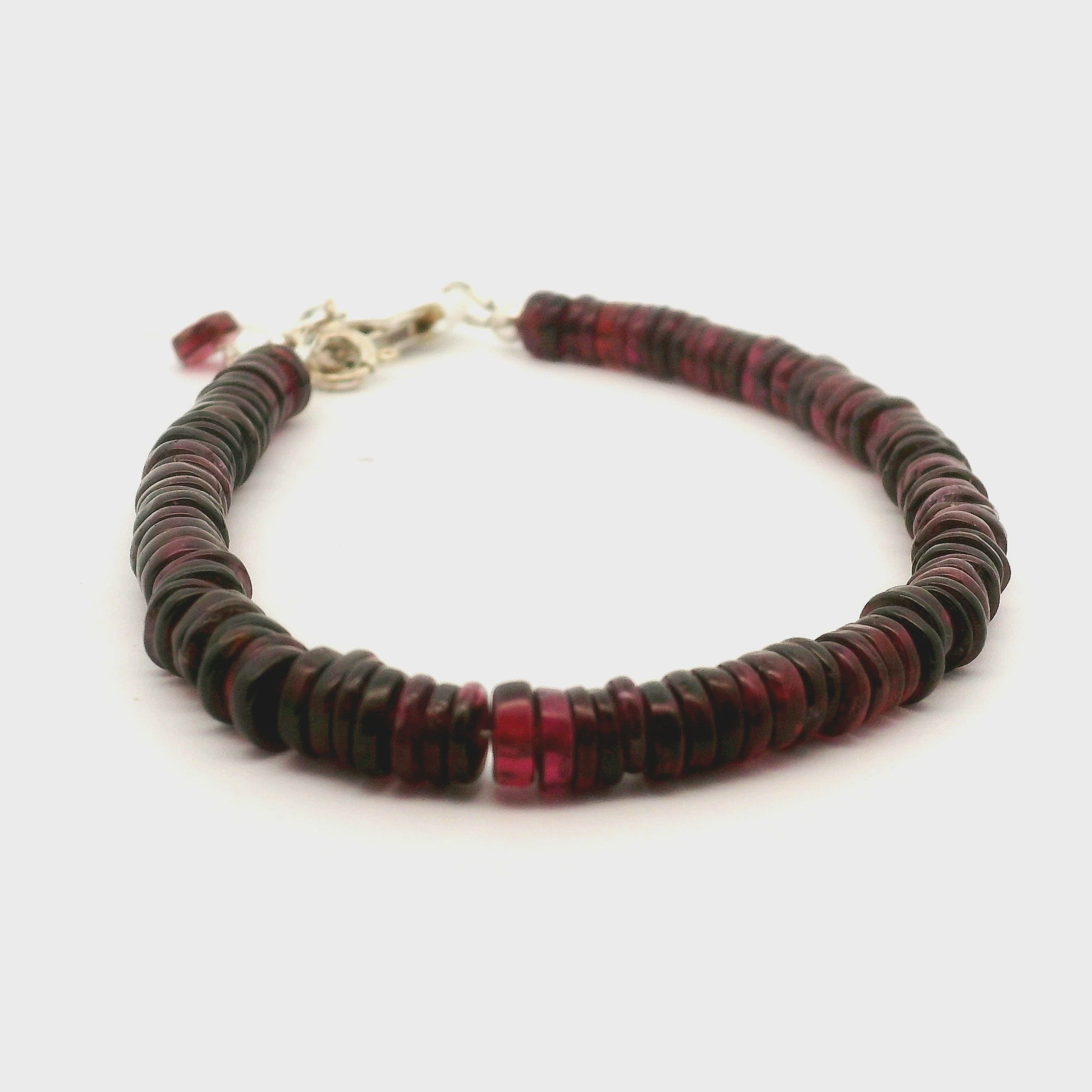 Garnet Heishi Bracelet 925 Silver for Strength and Universal Connection