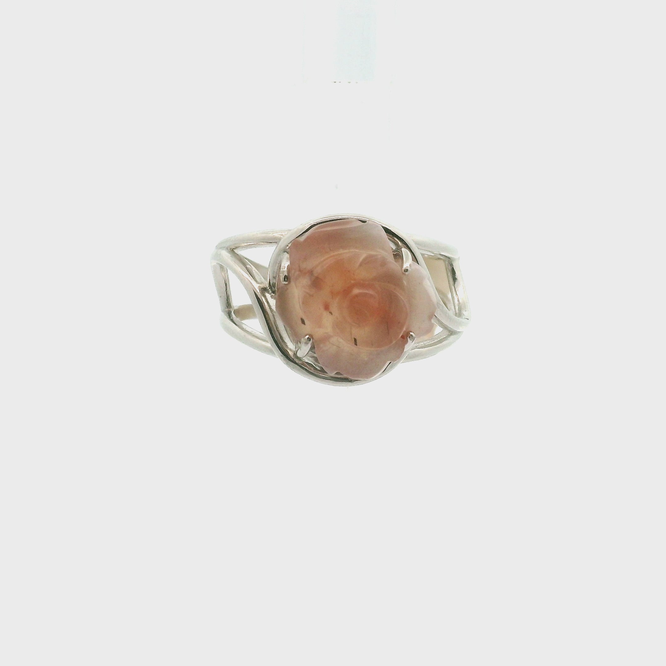 Moonstone Carved Rose Adjustable Ring .925 Silver for New Beginnings