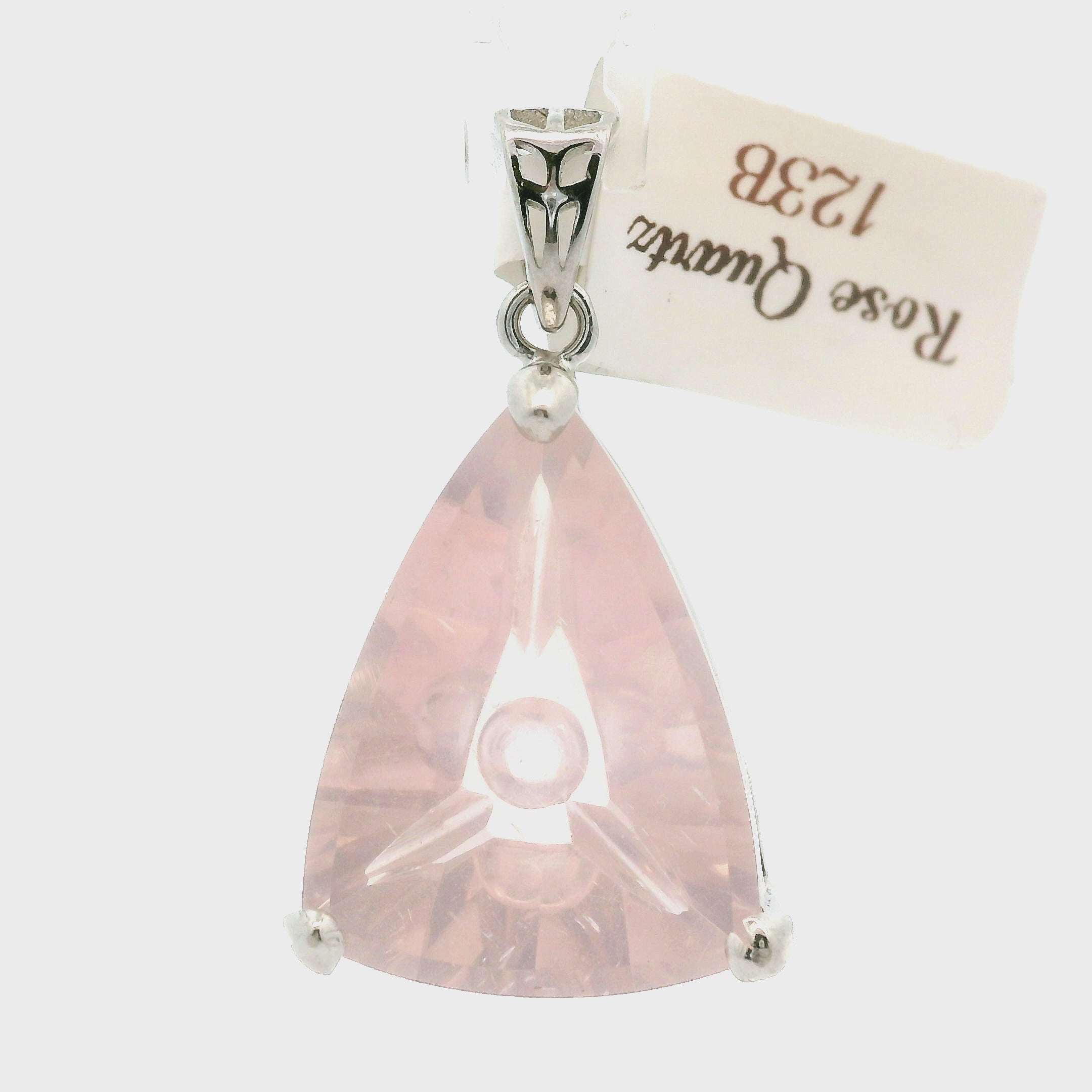 Rose Quartz Fantasy Cut Pendant .925 Silver for Compassion, Love and Healing