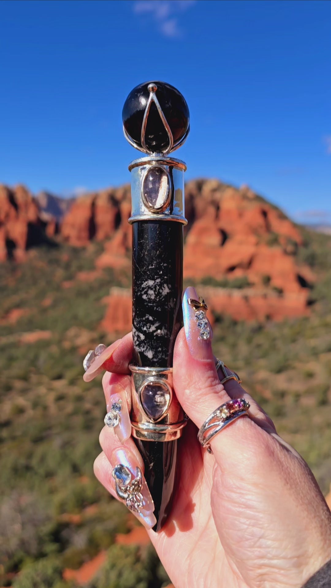 One of a Kind Collector Wand ~ Black Tourmaline with Scapolite Gemstones for Protection, Harmony and Energy Clearing