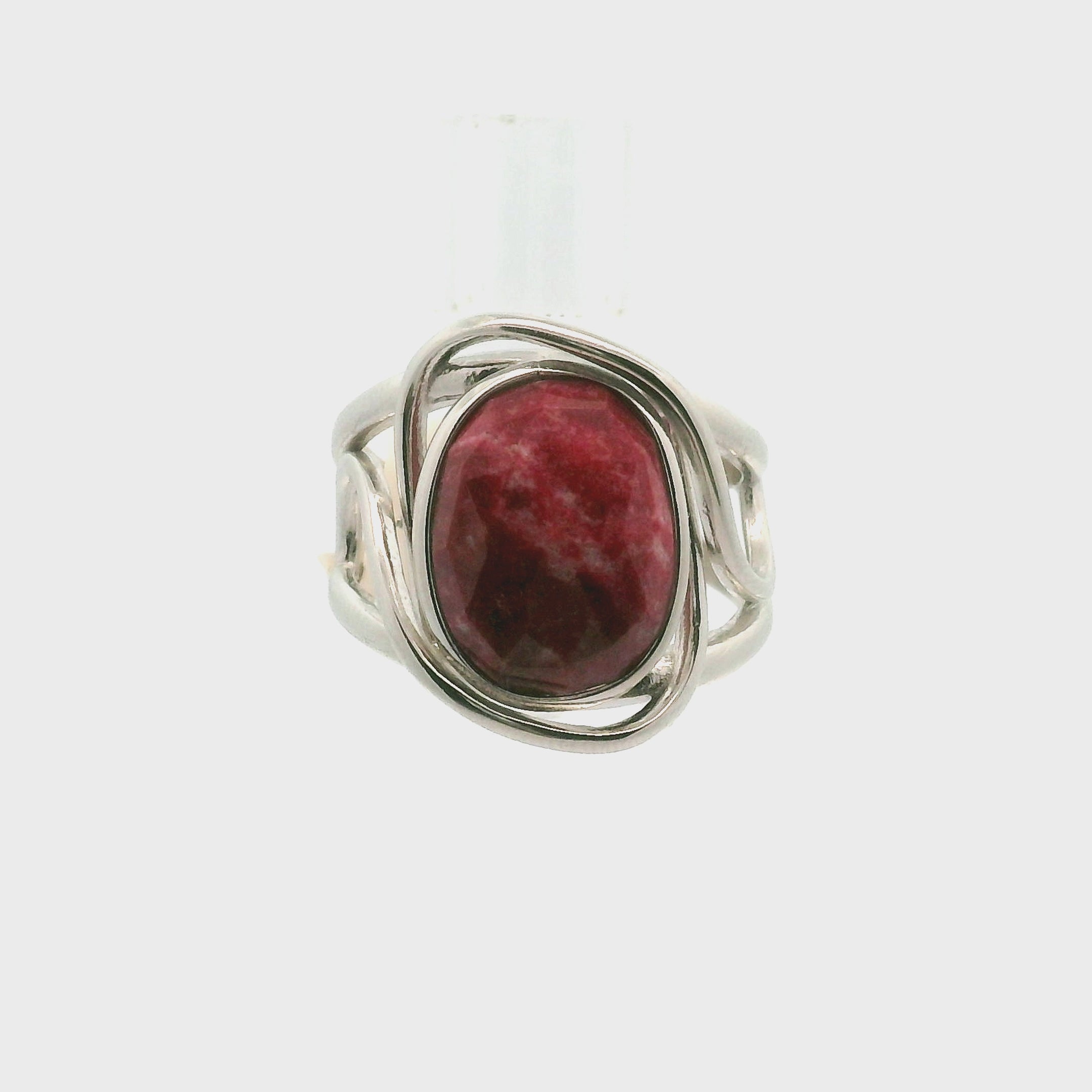 Thulite Rose Cut Cuff Ring .925 Silver for Expressing Love and Experiencing Pleasure