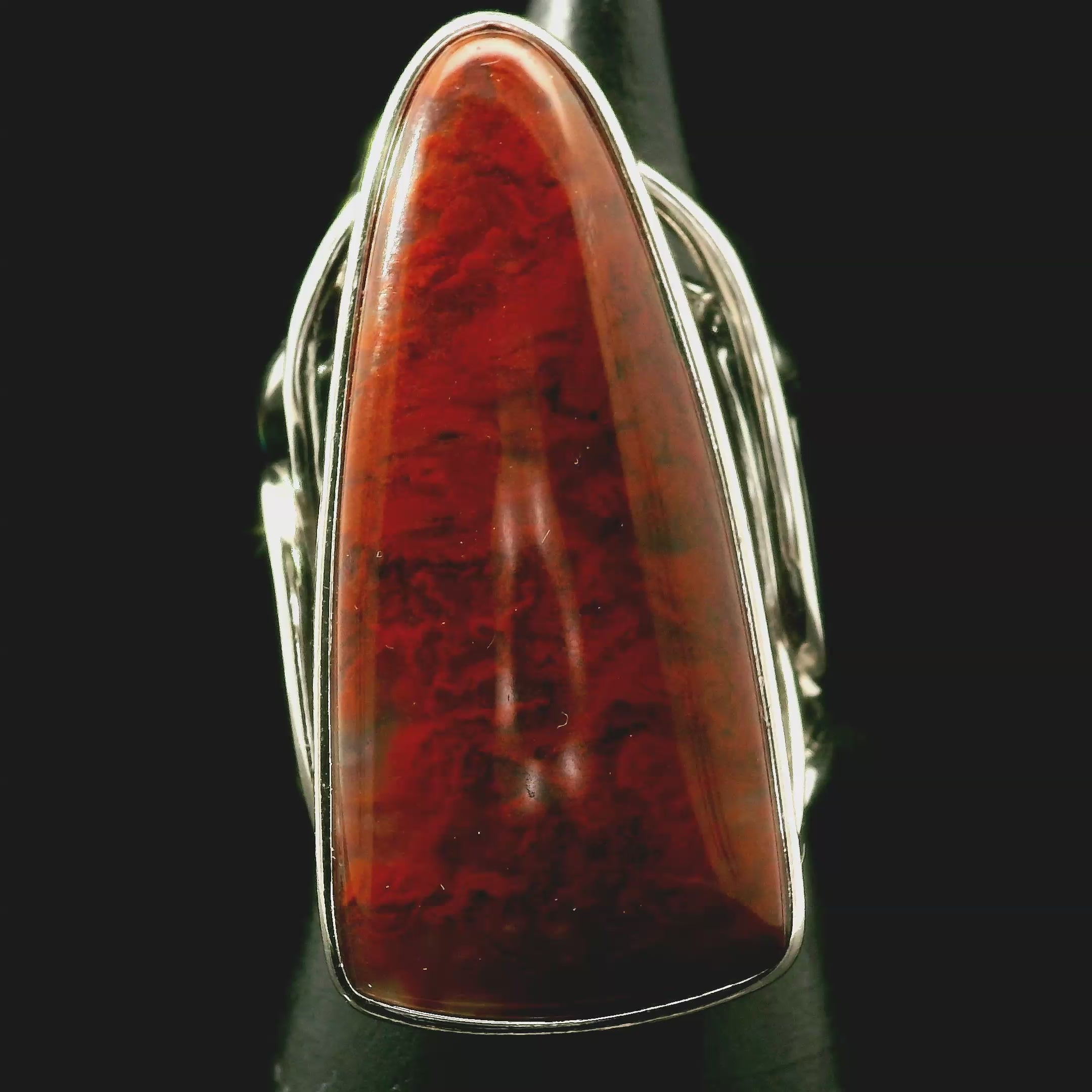 Red Flame Agate Cuff Ring 925 Silver for Passion, Vitality and Life Force Energy