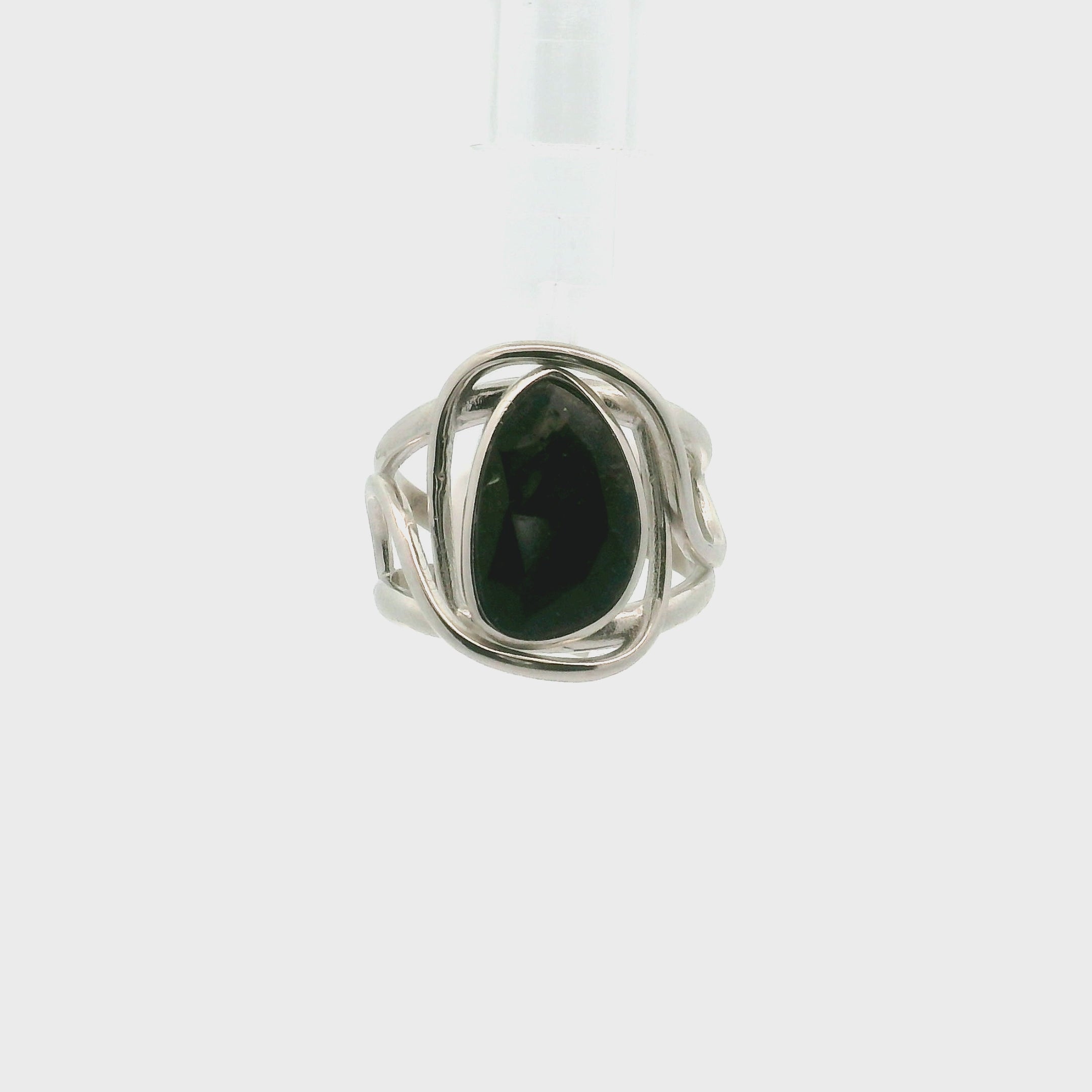 Nuummite Cuff Ring .925 Silver for Awareness, Communication and Meditation