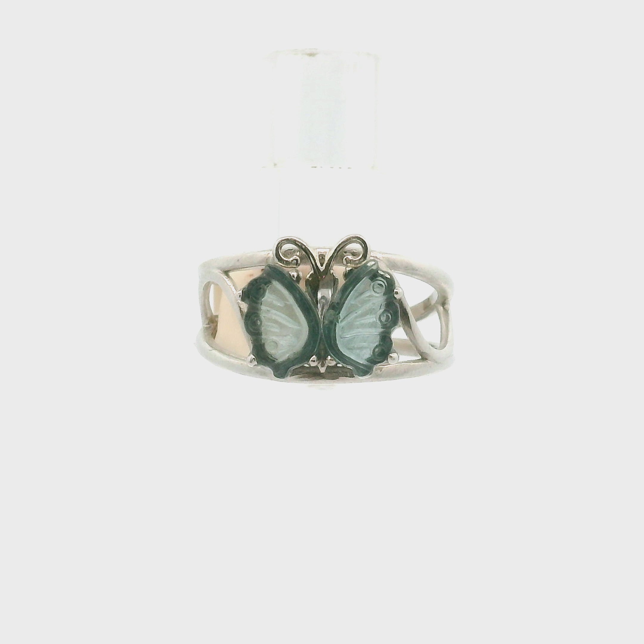 Tourmaline Butterfly Adjustable Cuff Ring .925 Silver for Awareness, Communication and Meditation