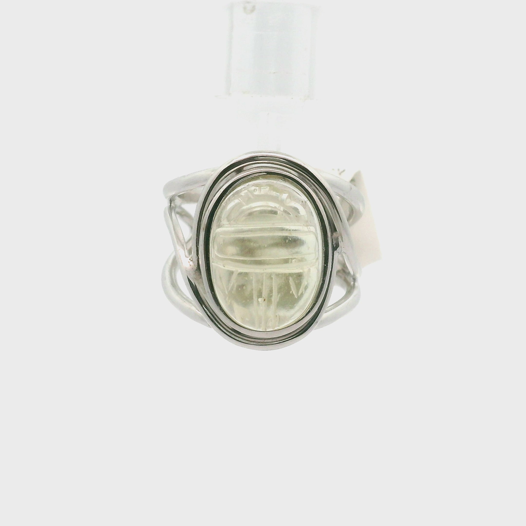 Libyan Desert Glass Carved Scarab Cuff Ring .925 Silver for Confidence, Manifestation and Personal Power