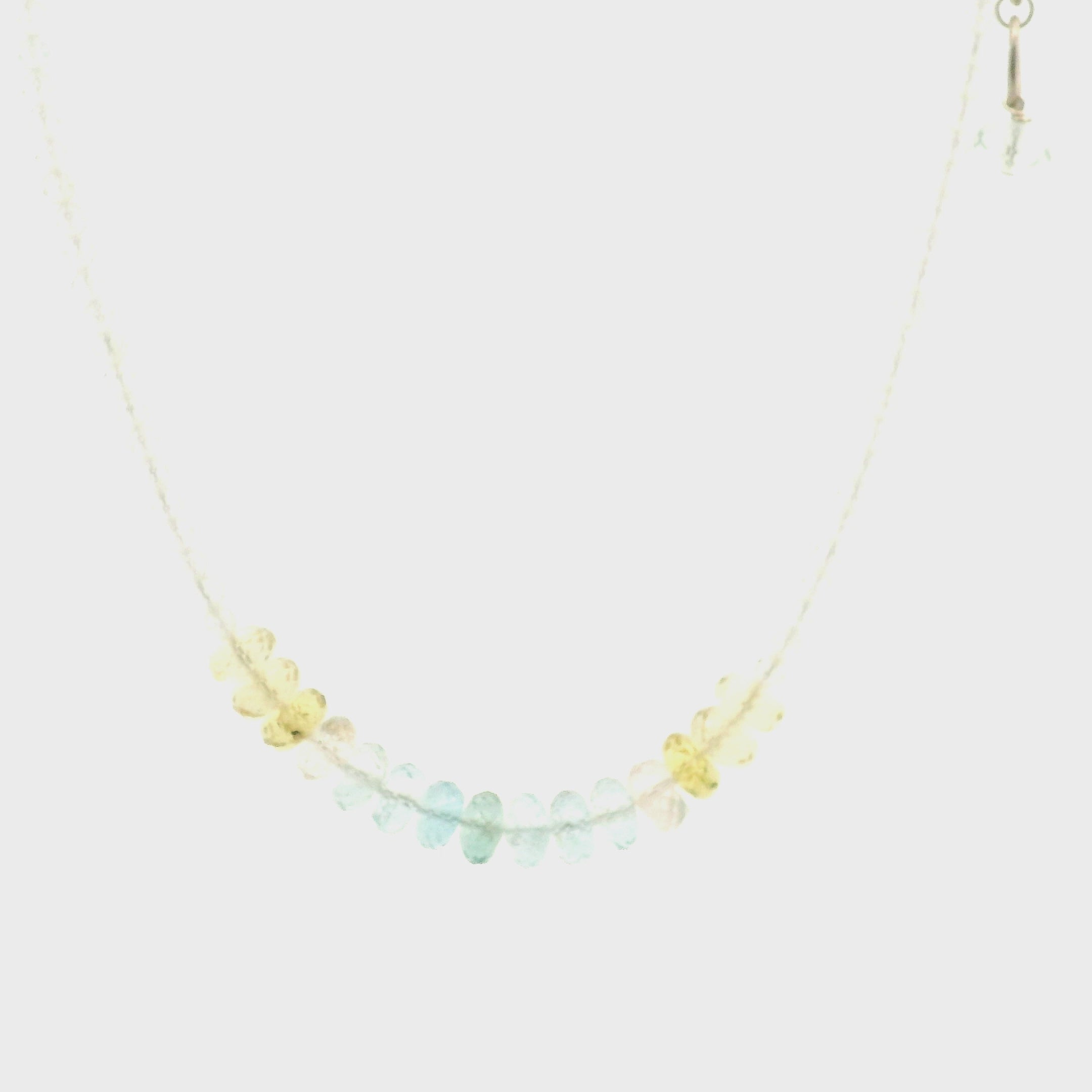 Aquamarine, Morganite & Heliodor Rondelle with White Topaz Micro Faceted Necklace 925 Silver for Joy, Love and Peace