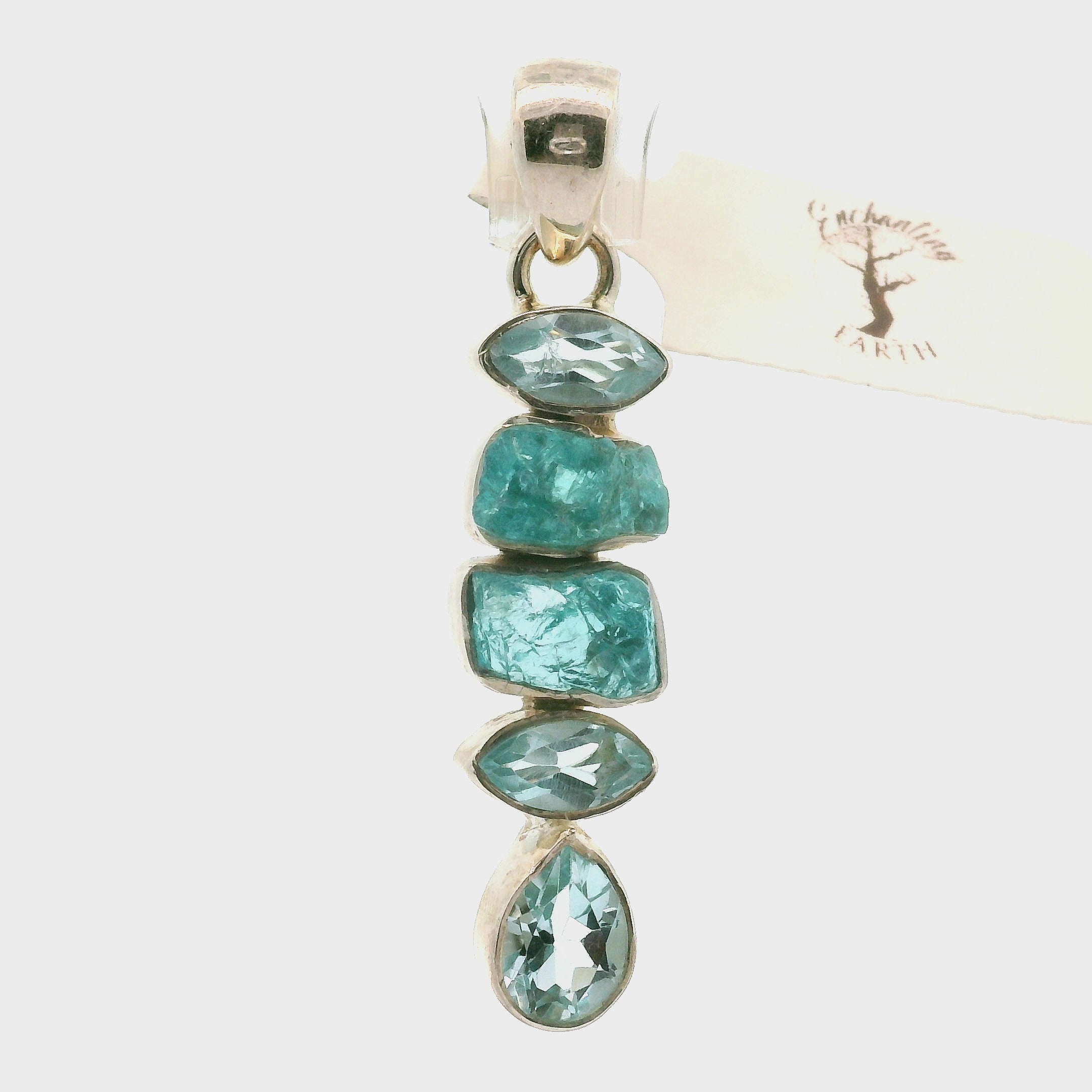 Blue Apatite Multi-Stone Pendant .925 Silver for Overall Health and Wellness