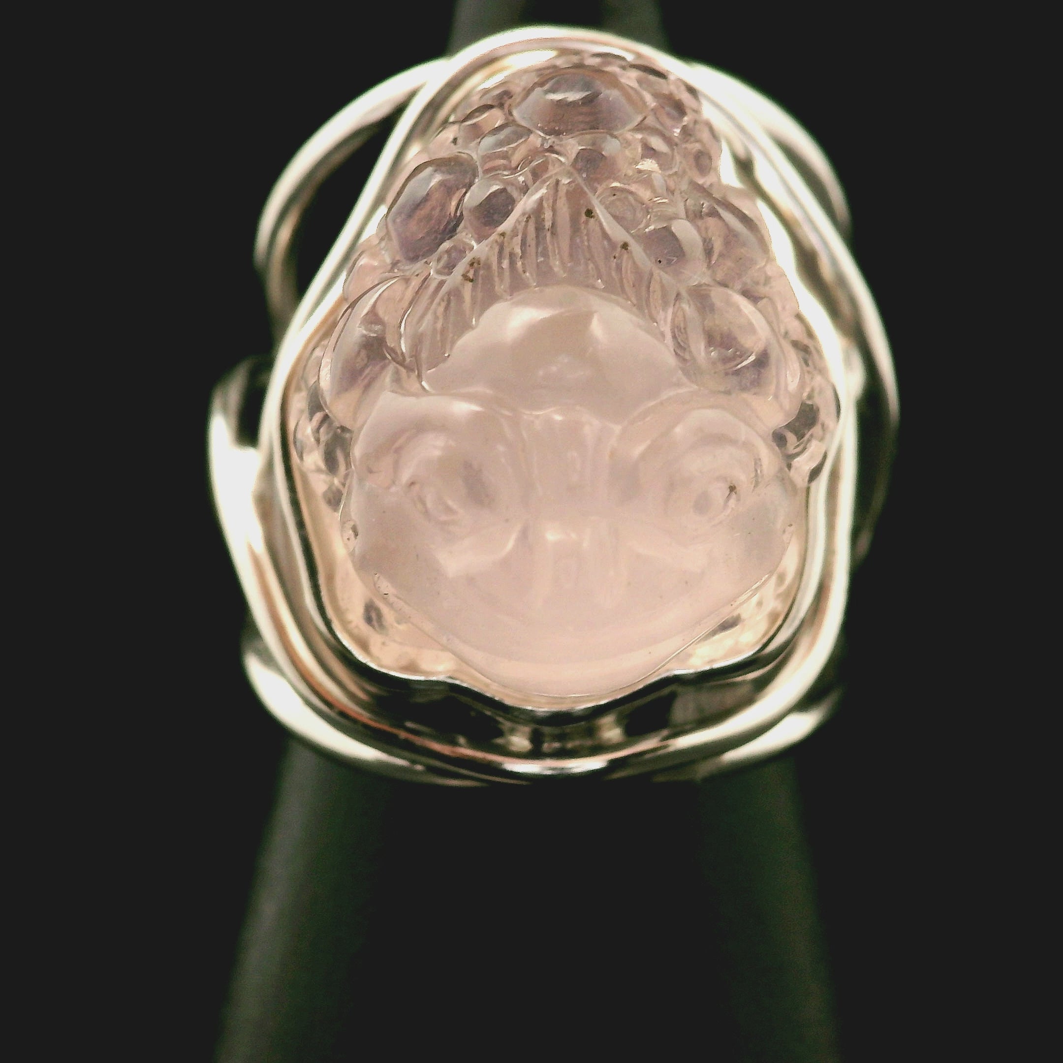 Morganite Money Toad Cuff Ring .925 Silver for Abundance of Joy and Love