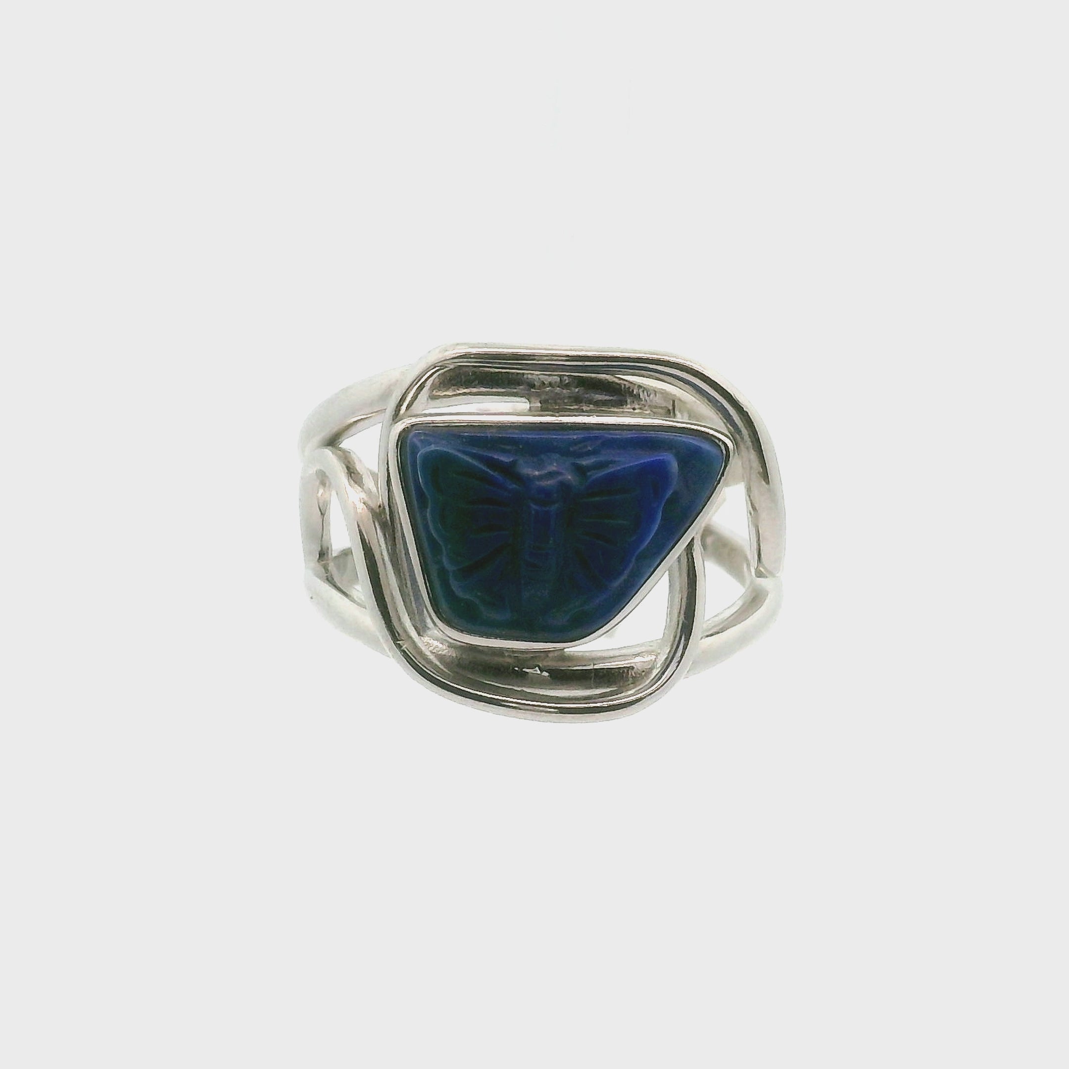 Lapis Lazuli Butterfly Adjustable Cuff Ring .925 Silver for Power & Confidence