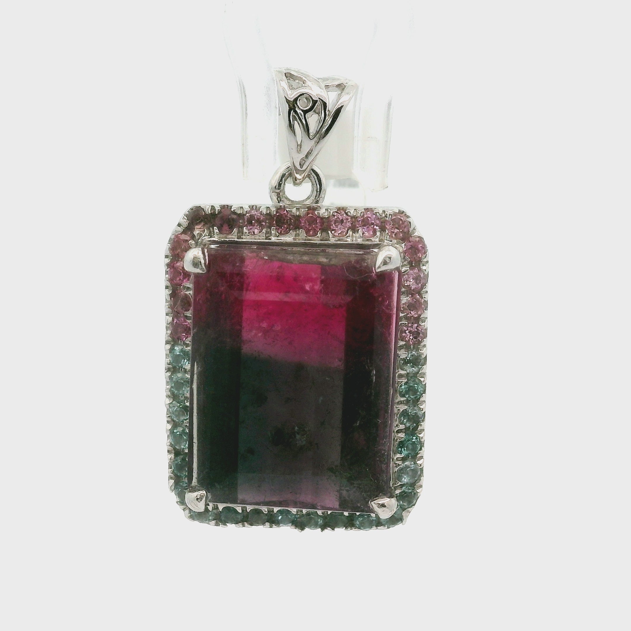 Bi-Color Pink & Blue Tourmaline Pavé Pendants .925 Silver for Meditation, Relationships and Happiness