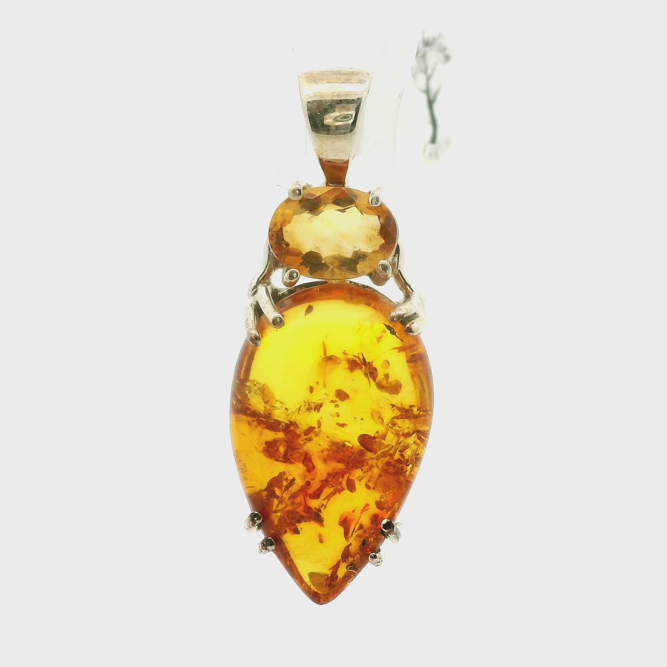 Amber with Citrine Pendants .925 Silver for for Joy, Abundance and Optimism