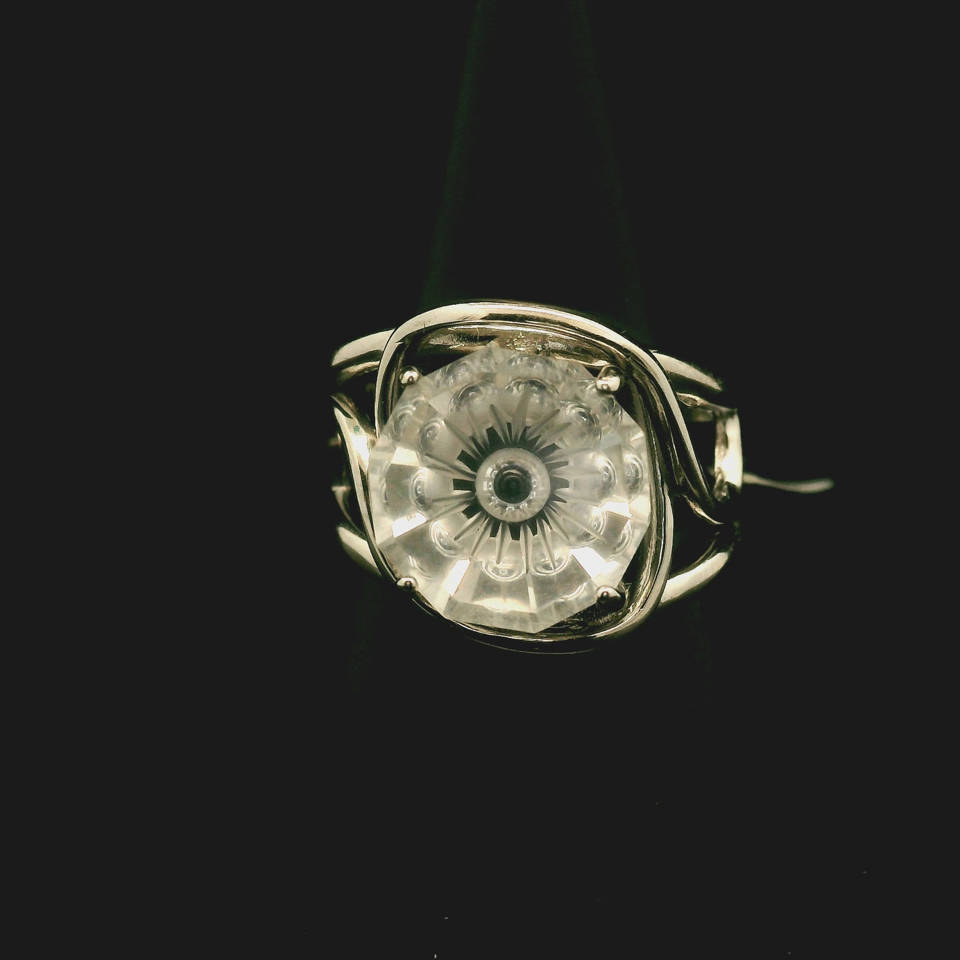 Clear Quartz Fantasy Cut Cuff Ring .925 Silver for Healing, Intention Setting and Manifesting your Desires