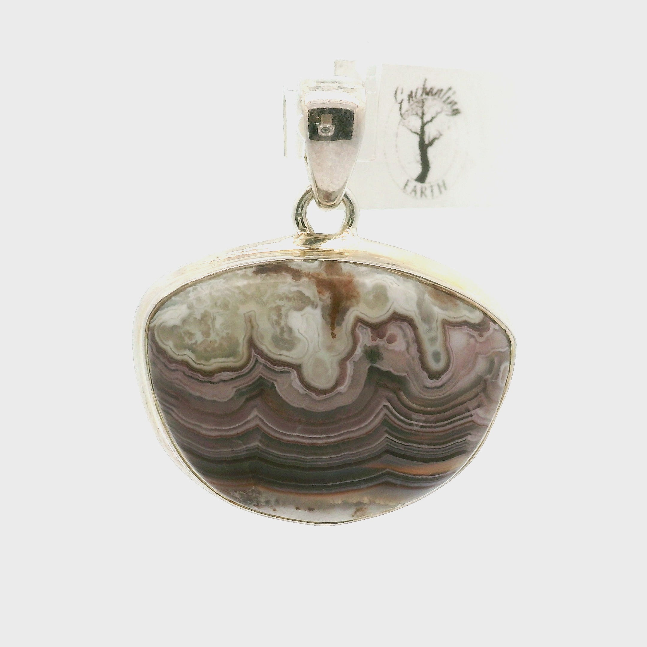 Grey Crazy Lace Agate Pendant in .925 Silver for Promoting Creativity, Hope, New Ideas & Positivity