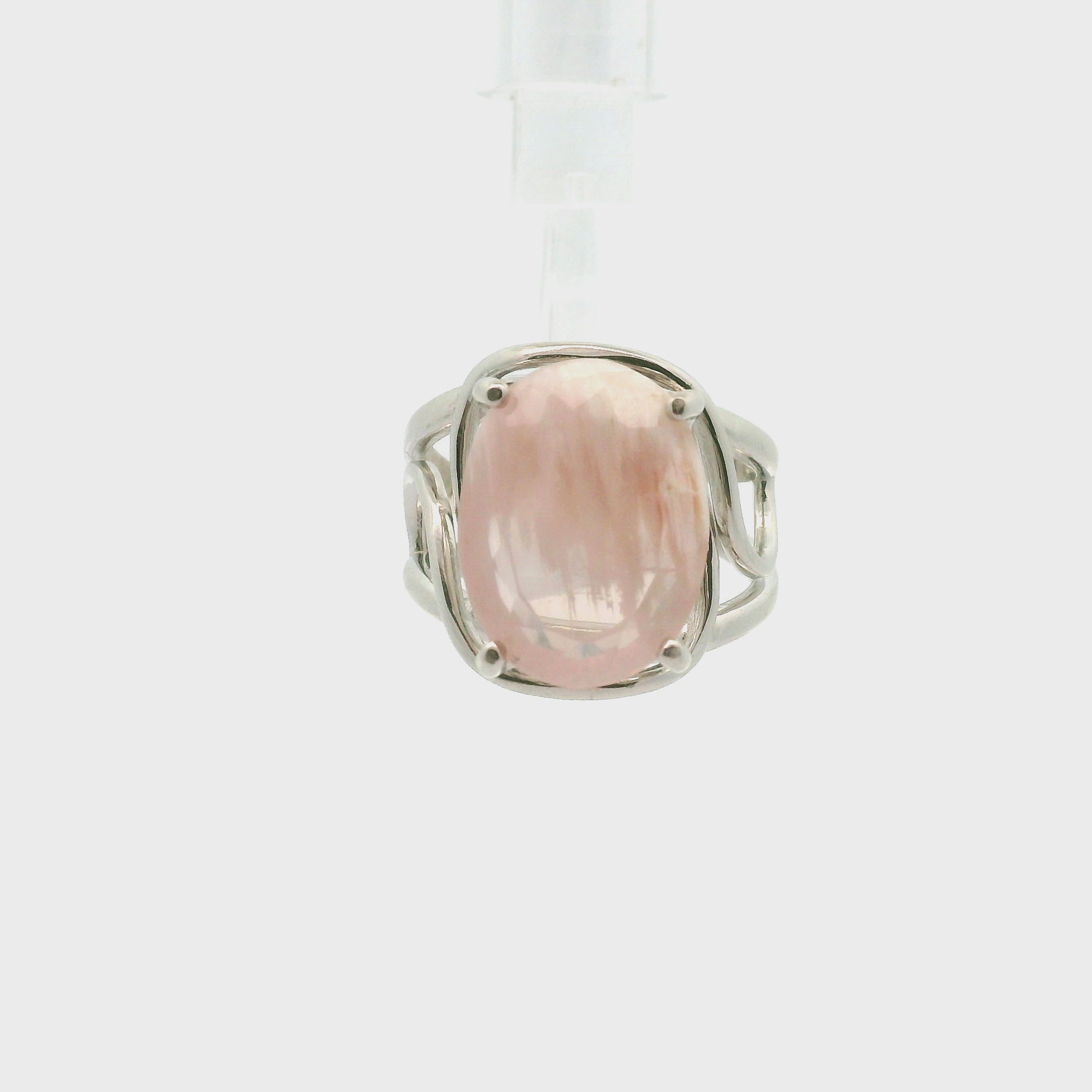 Rose Quartz Lodolite Adjustable Cuff Ring .925 Silver for Compassion, Emotional Release and Healing