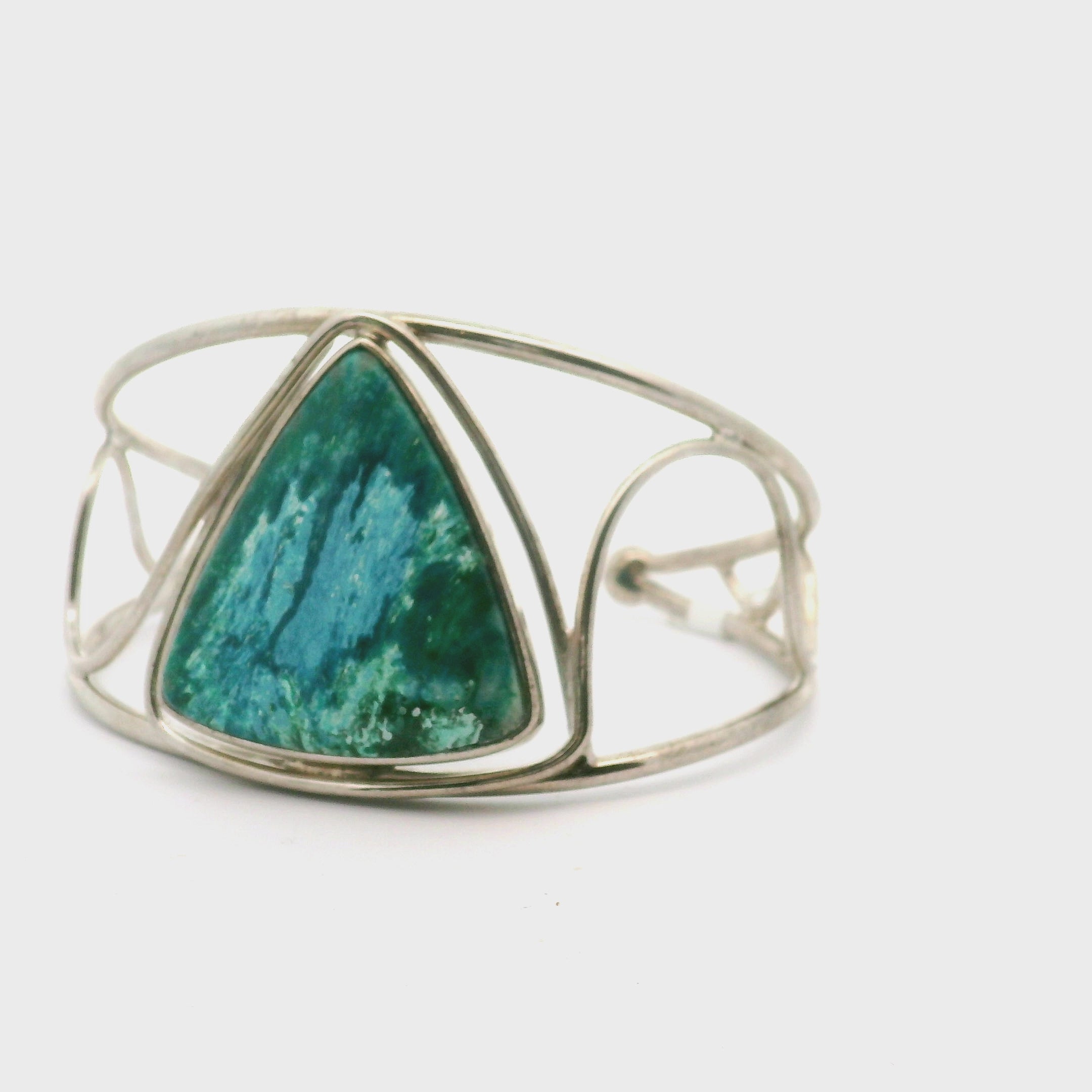 Acicular Shattuckite with Dioptase Cuff Bracelet, Adjustable .925 Silver for Truthful Communication and Soul-Level Healing