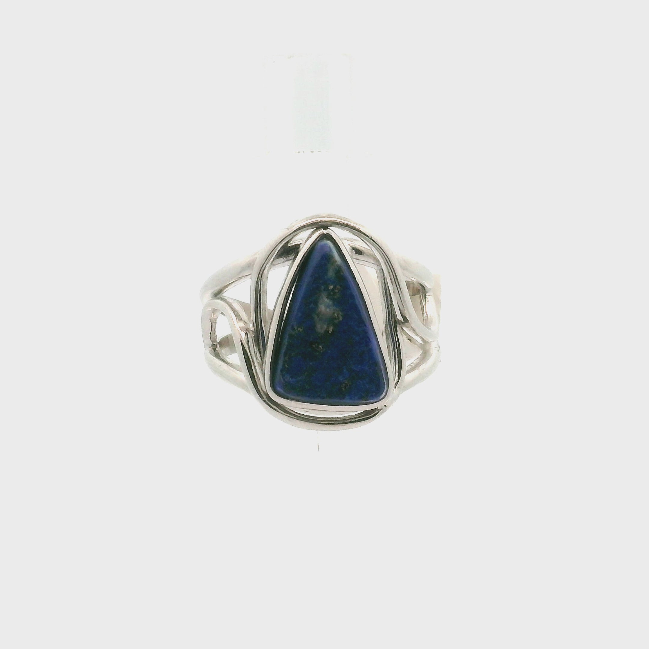 Lapis Lazuli Triangle Cuff Ring .925 Silver for Power & Confidence