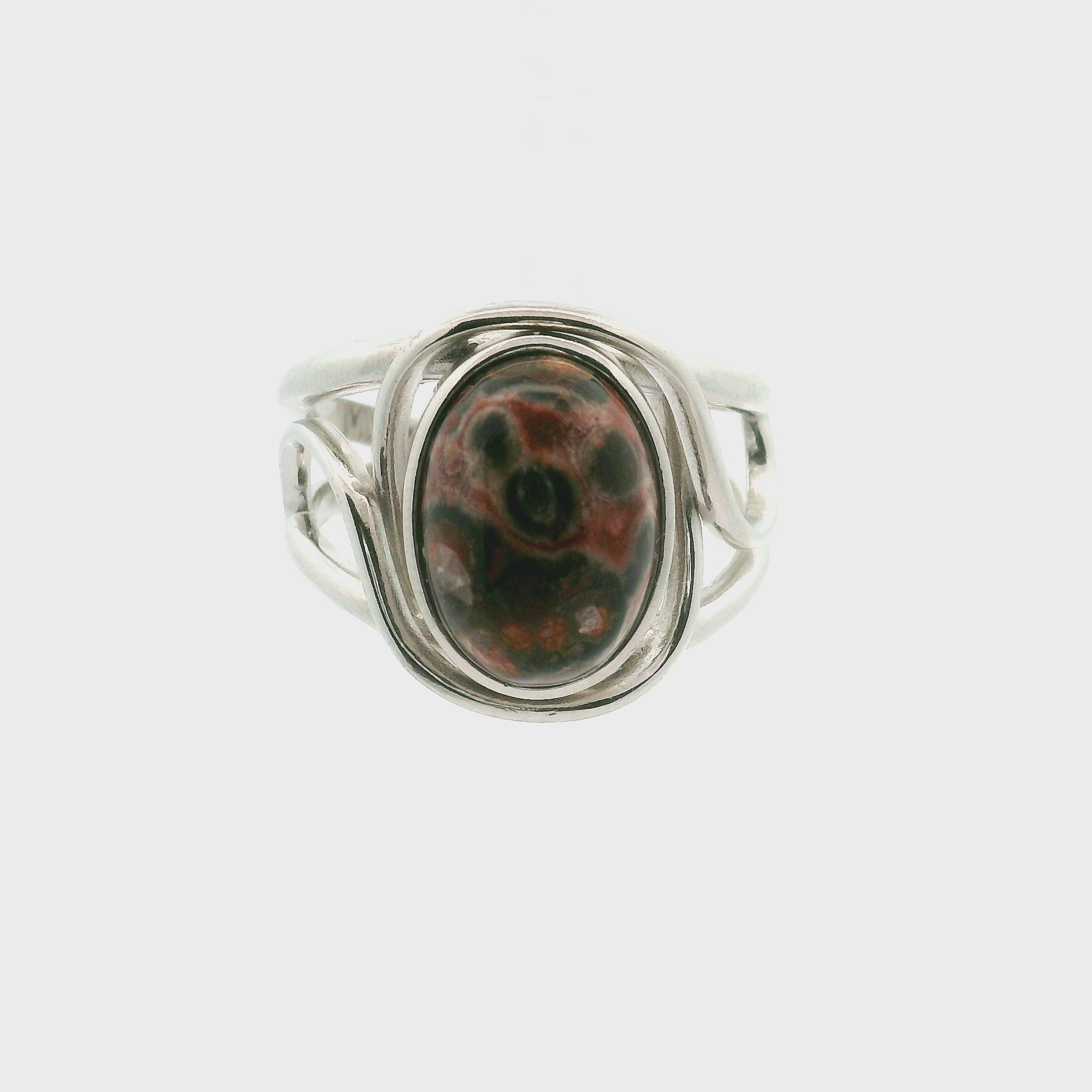 Leopardskin Jasper Cuff Ring .925 Silver for Grounding, Protection and Connection with Animal Guides