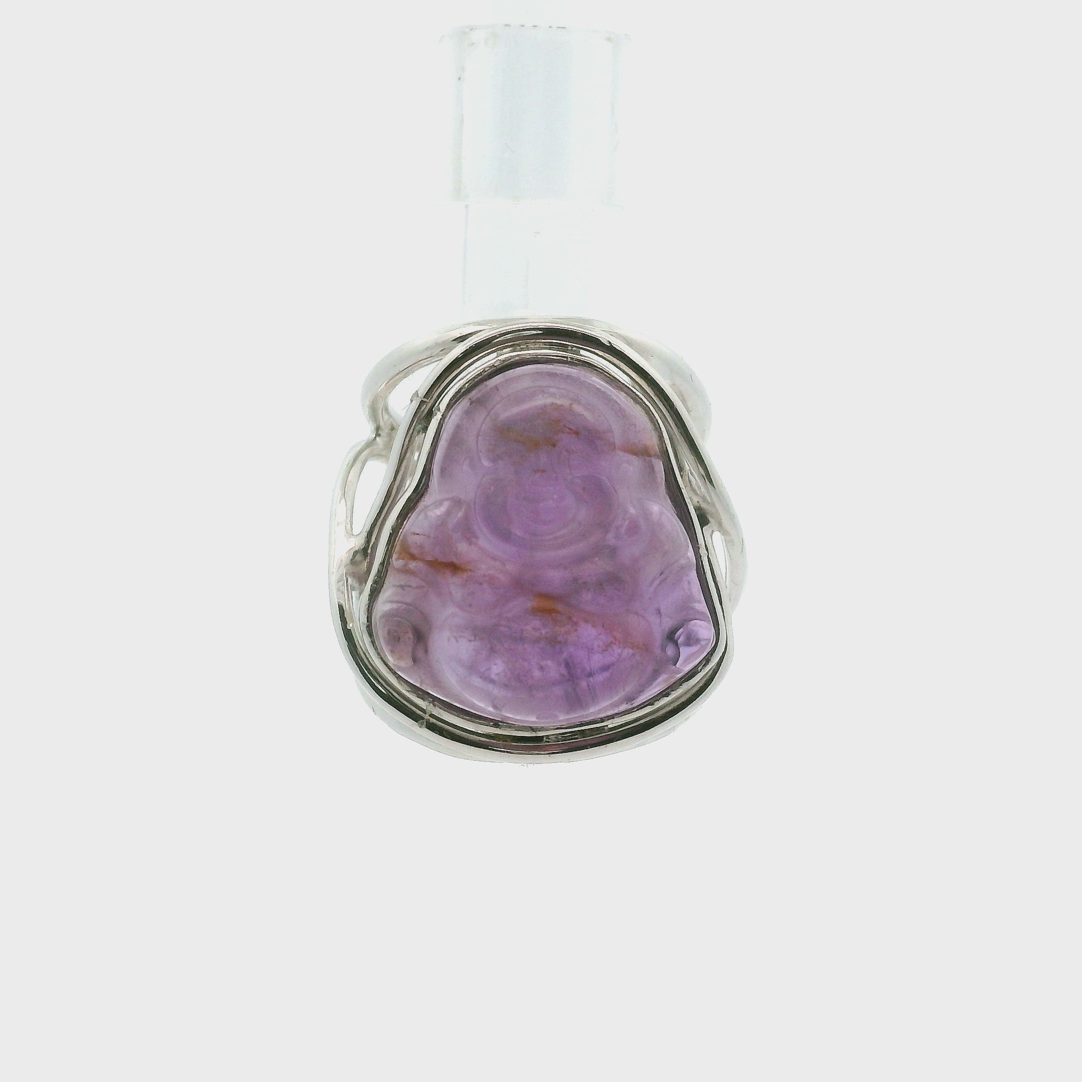 Ametrine Buddha Finger Cuff Adjustable Ring .925 Silver for Empowerment and Harmony