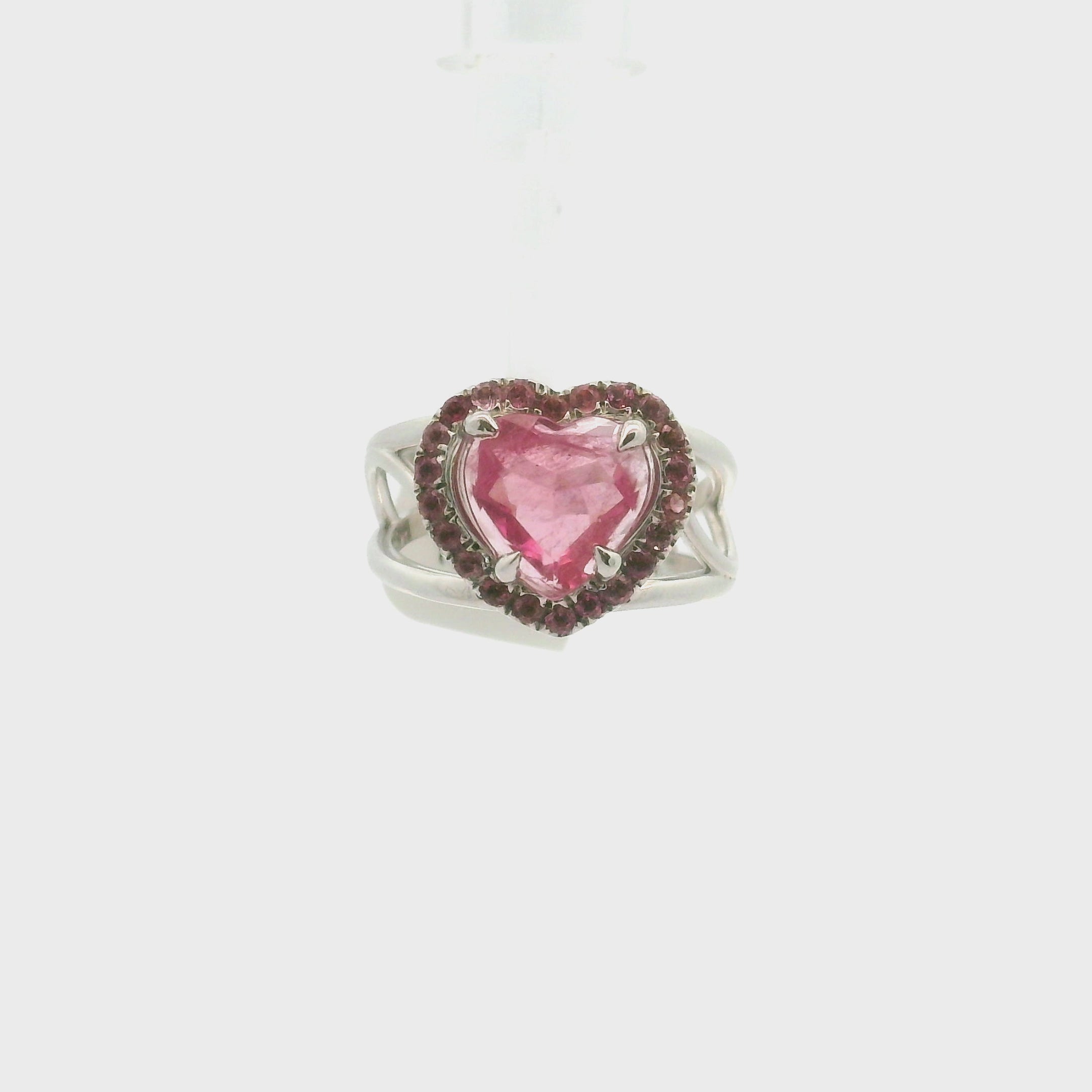Pink Tourmaline Heart Pavé Ring .925 Silver for Passion for Life and Emotional Healing