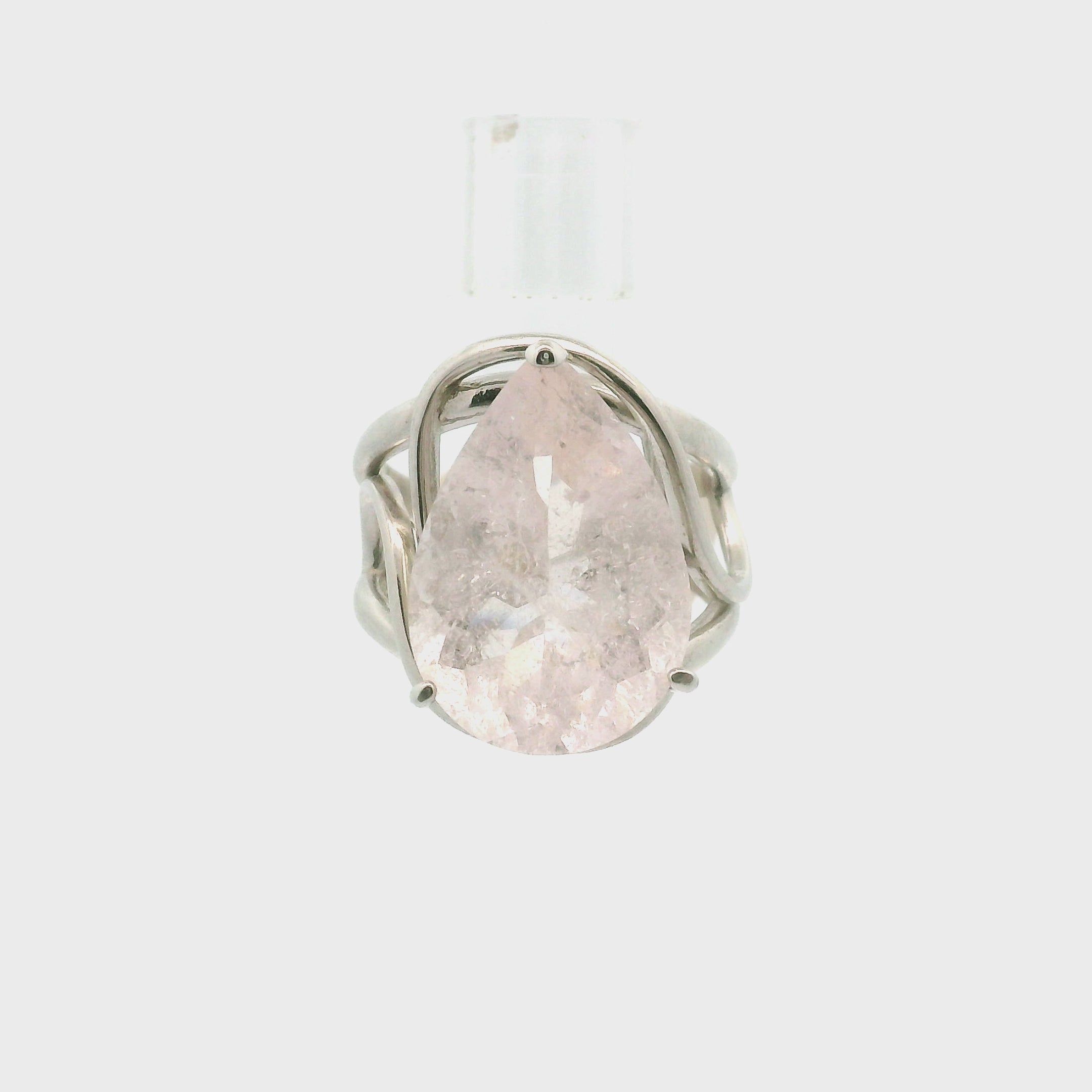 Rutilated Morganite Cuff Ring .925 Silver for Abundance of Joy and Love