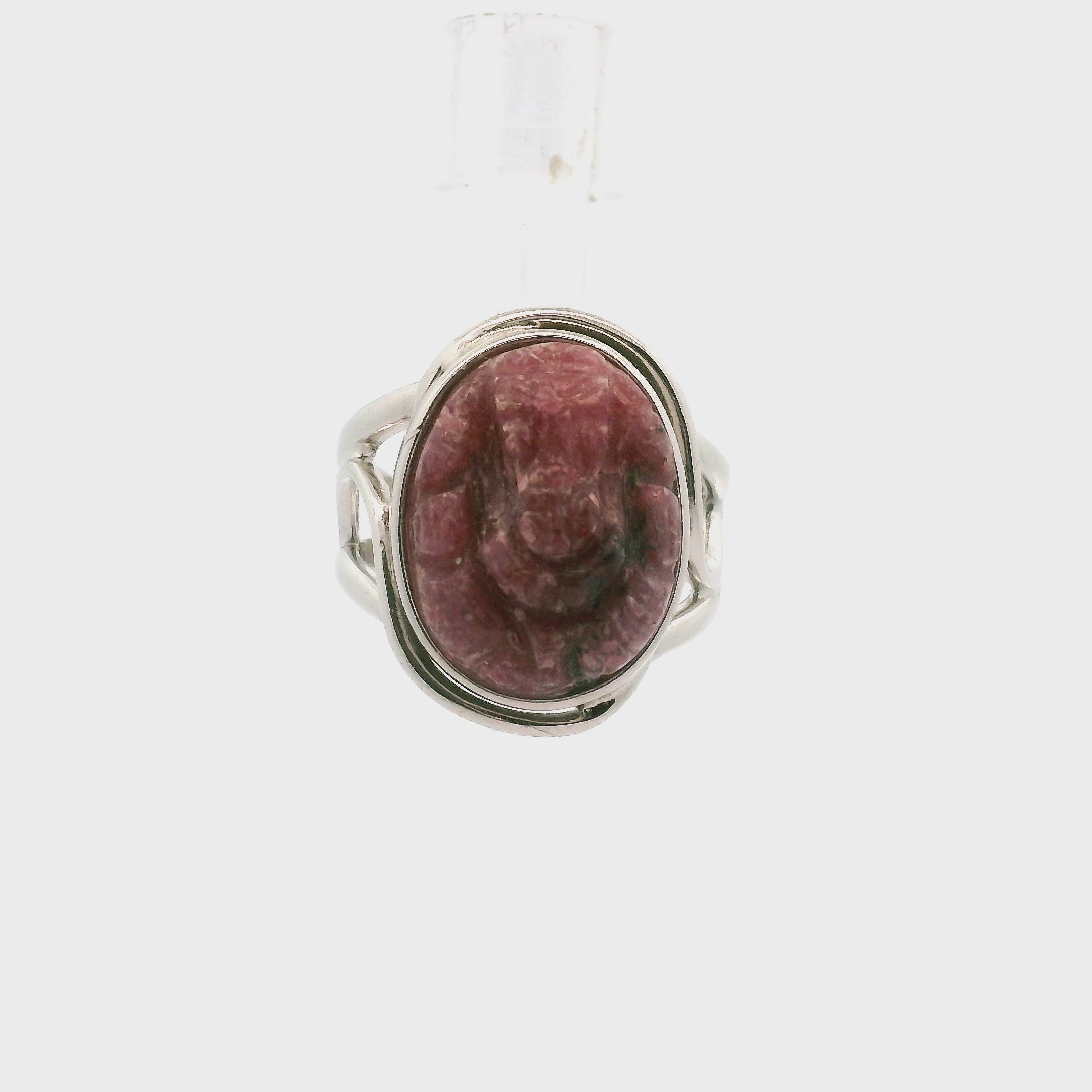 Rhodonite Carved Ganesha Cuff Ring for Personal Power and Removing Obstacles