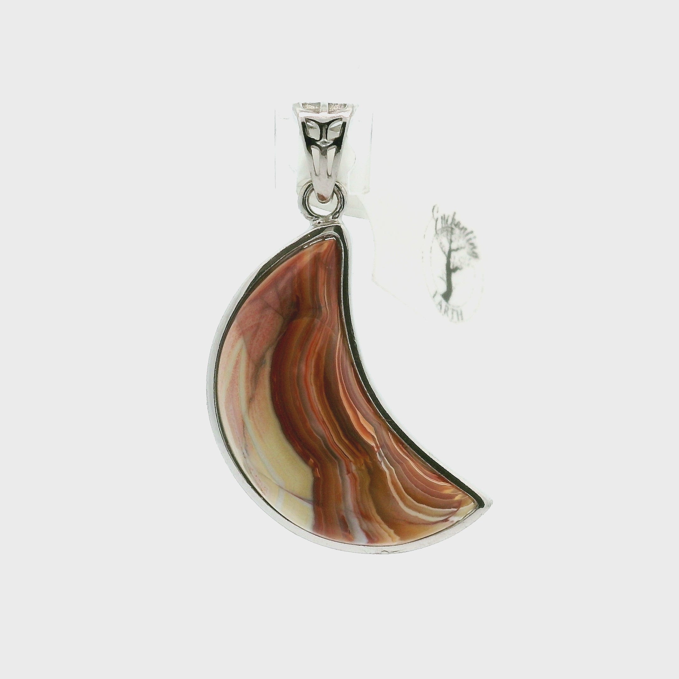 Crazy Lace Agate Moon Pendant in .925 Silver for Promoting Creativity, Hope, New Ideas & Positivity