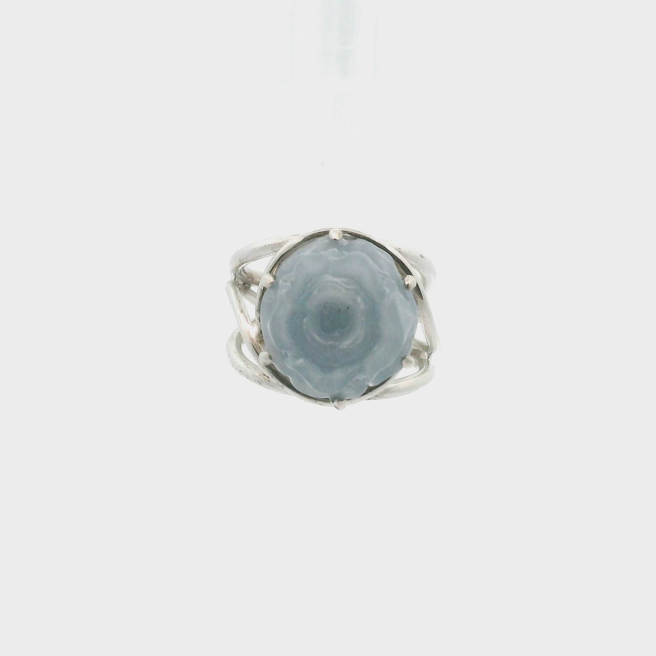 Angelite Flower Cuff Ring .925 Silver for Communication and Connection with Angels