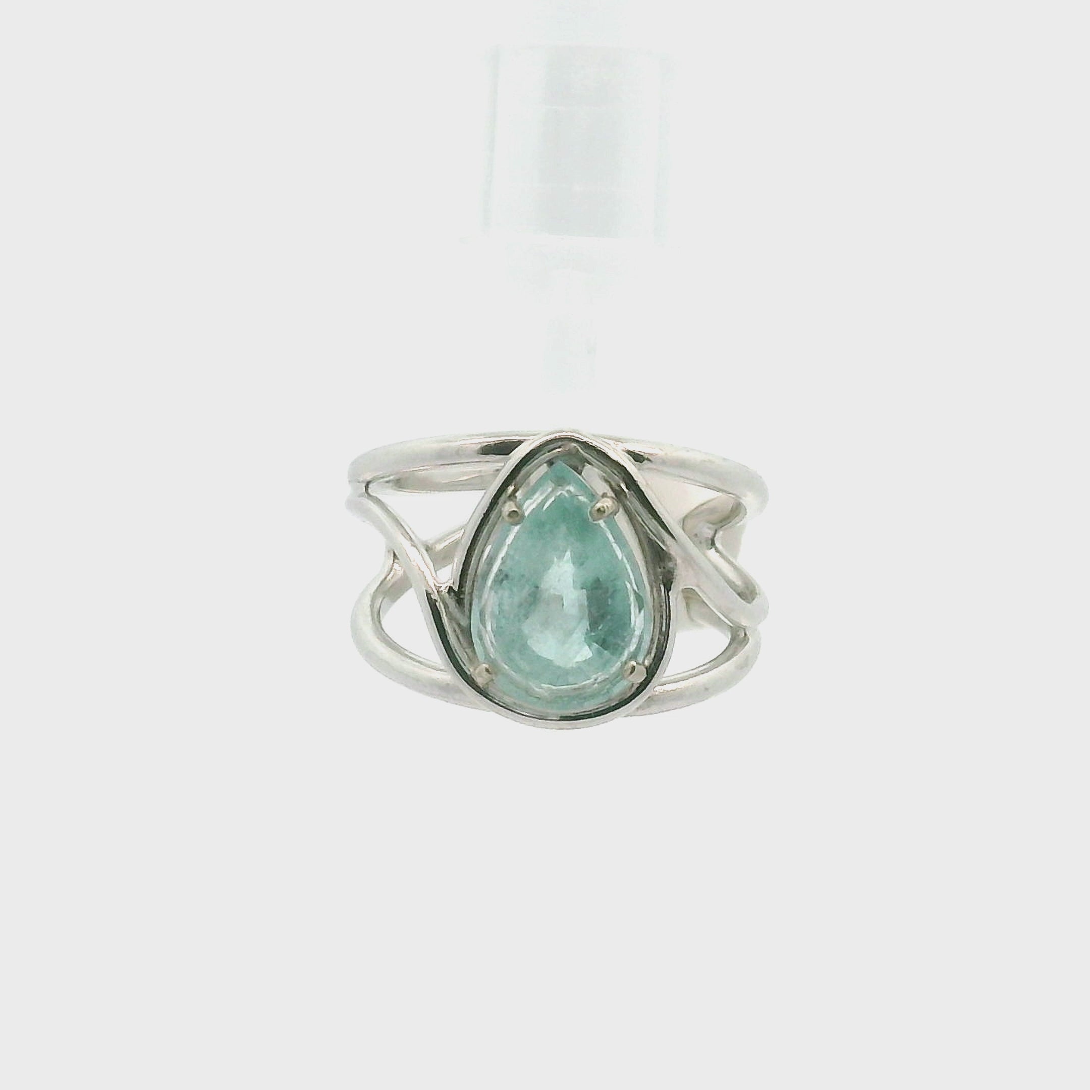 Paraiba Tourmaline Teardrop Cuff Ring .925 Silver for Spiritual Awareness