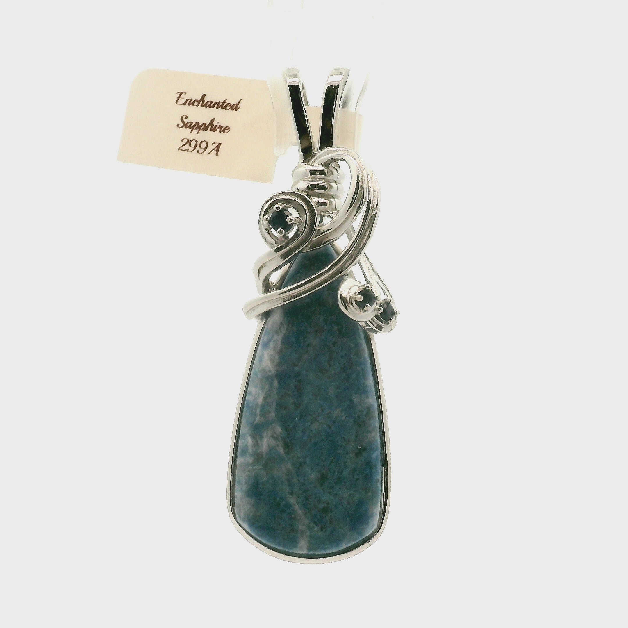 Enchanted Euphoralite & Sapphire Pendant 925 Silver for Connection with Higher Realms, Intuition, Good Luck and Creation of your Dream Life