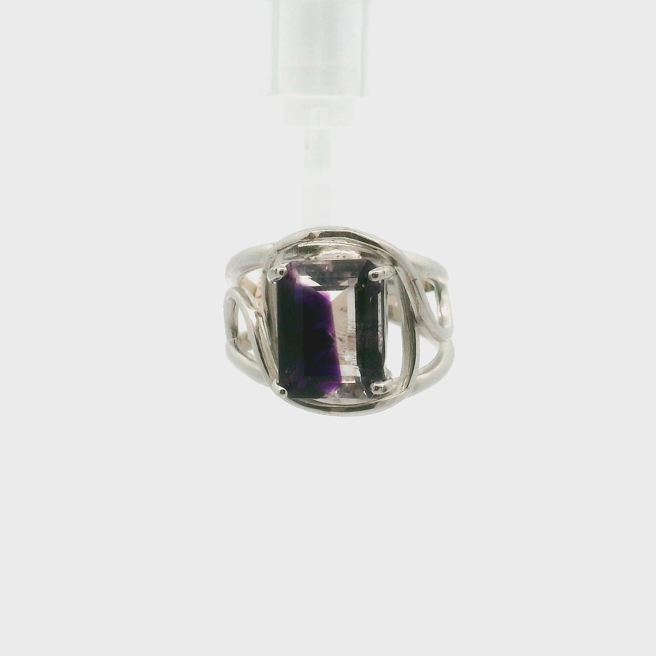 Bi-Color Amethyst Cuff Ring .925 Silver for Enhancing Intuition & Connection with Divine