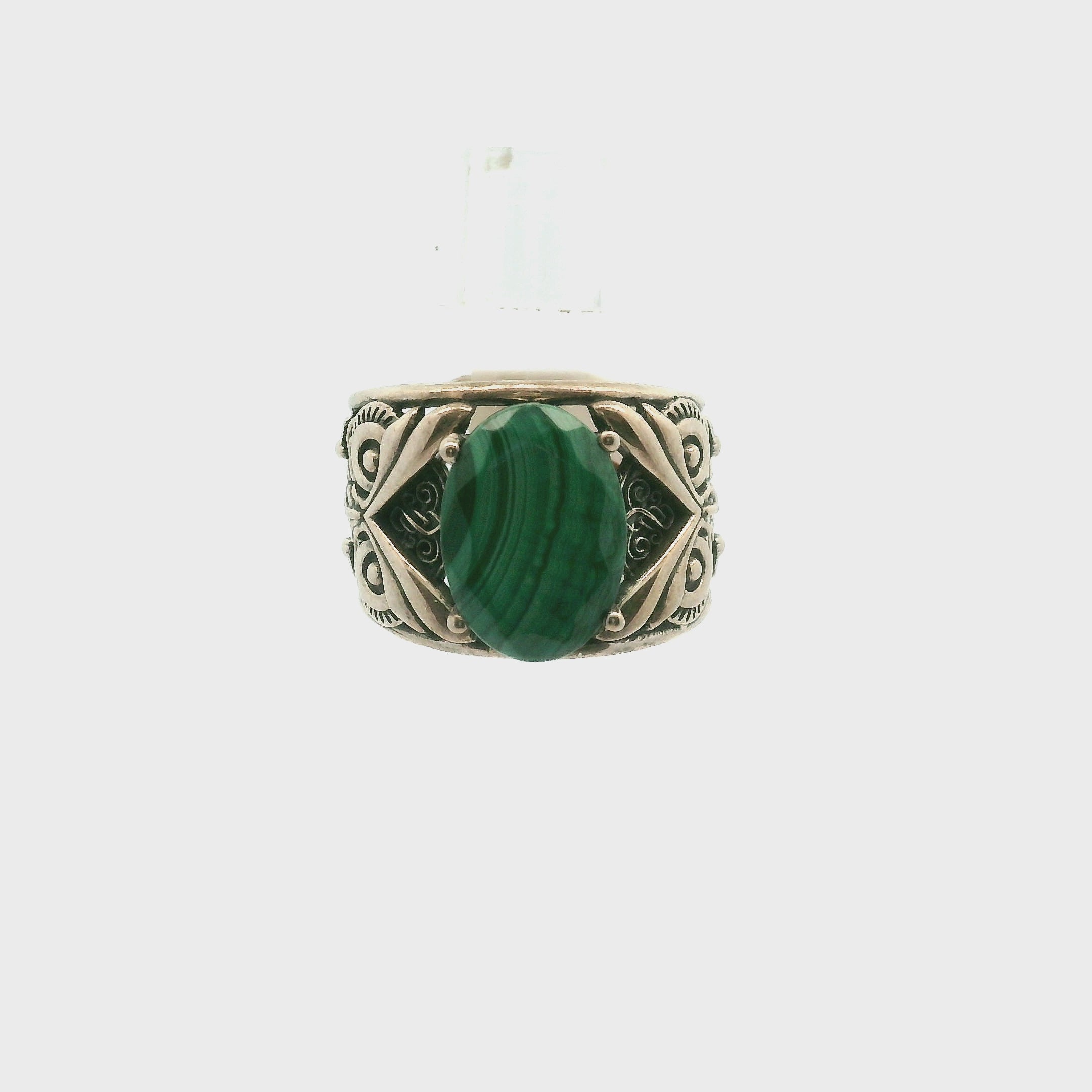 Malachite Owl Finger Cuff Ring .925 Silver for Love, Transformation and Wealth