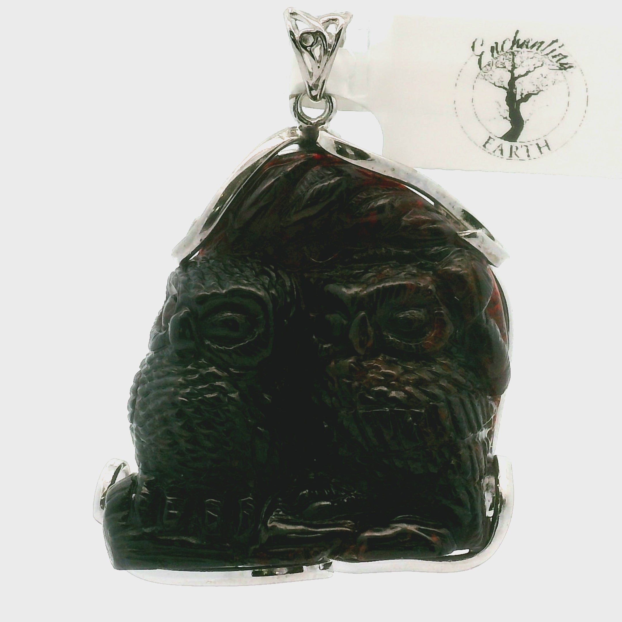 Garnet Carved Owl Pendant .925 Silver for Health, Grounding and Strength