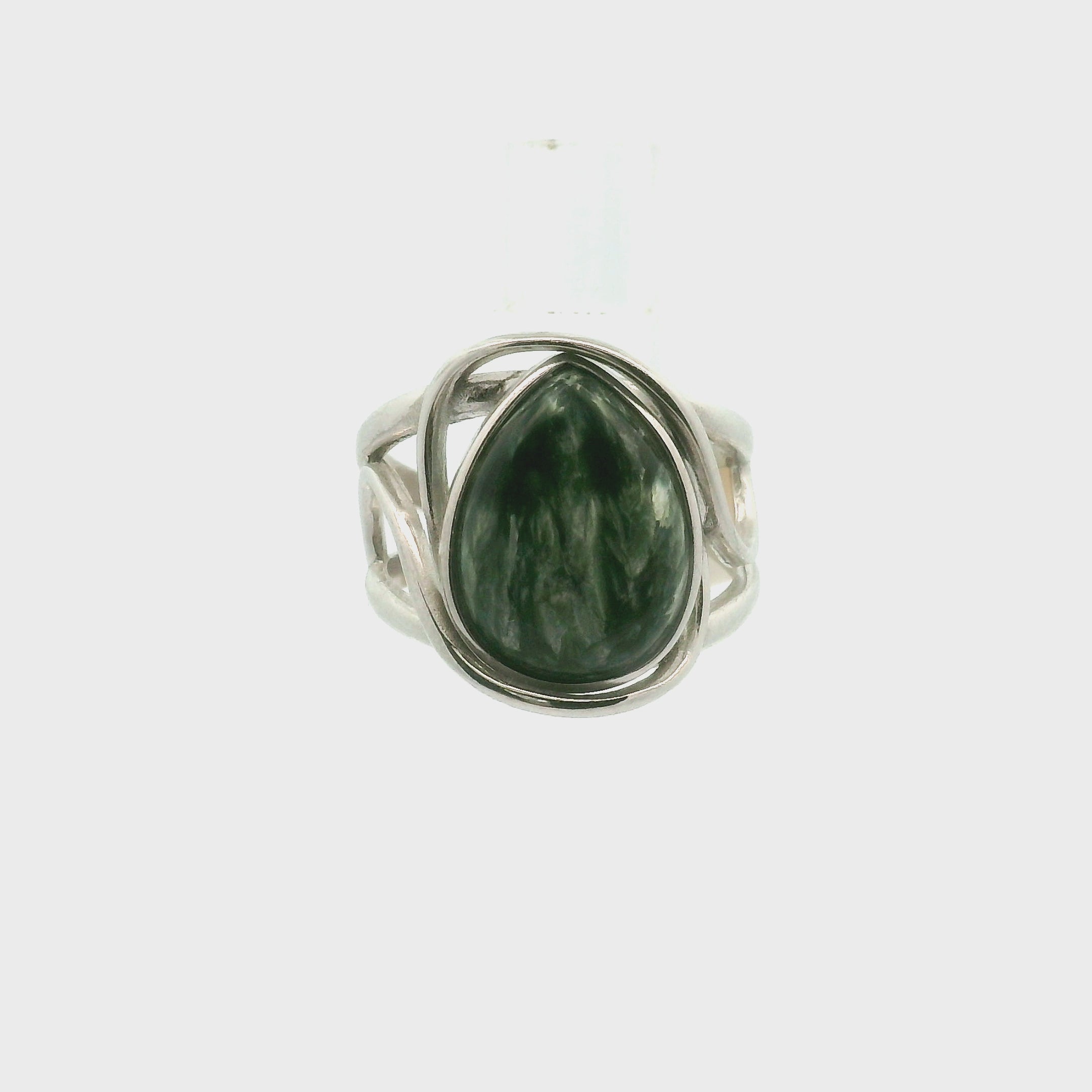 Seraphinite Finger Cuff Adjustable Ring .925 Silver for Harmony, Enhanced Meditation and Regeneration